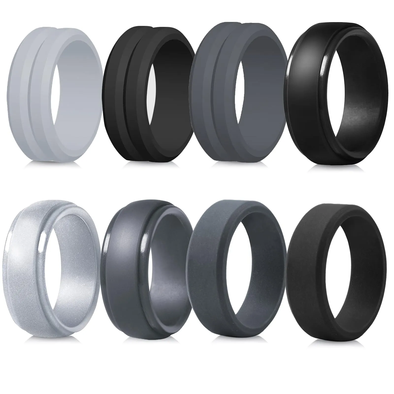LOCCY 8 pezzi Uomo Anello di nozze in silicone Anello di fidanzamento in silicone traspirante Anello atletico confortevole Fit Skin Silicone Wedding Bands per lavoro, sport (Multi-colore B, 30)