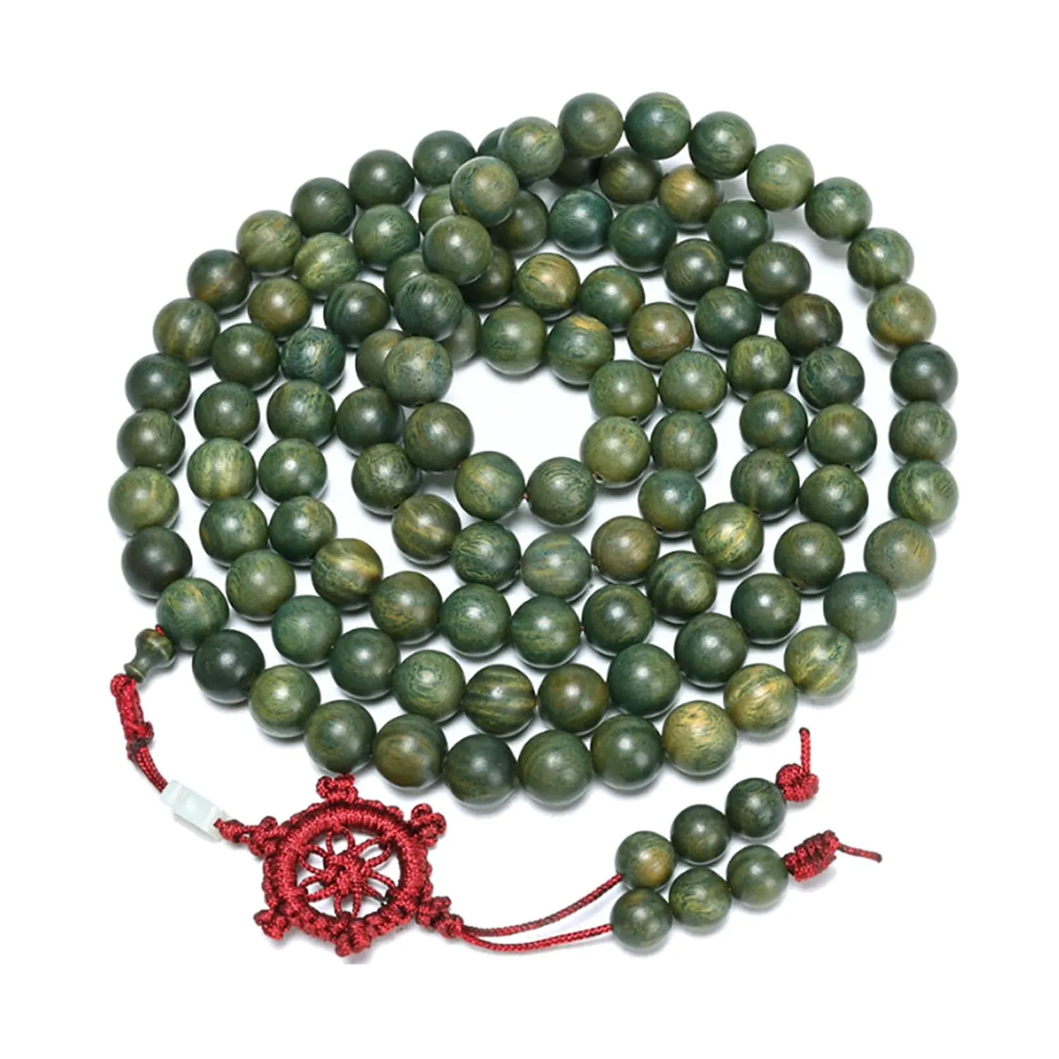 Mansiyuyee Collana con 108 perline Mala in legno di sandalo verde naturale, per preghiera buddista, per meditazione o yoga, Grande, Legno, Non pietra preziosa