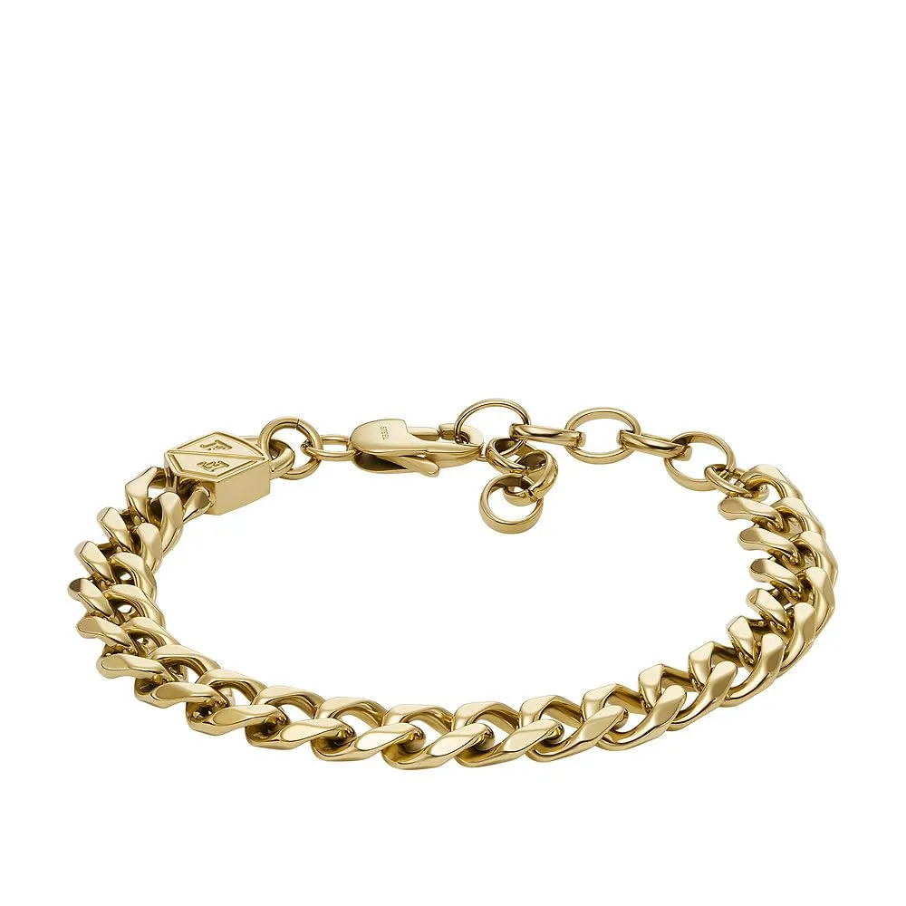 Fossil Bracciale da uomo in acciaio inossidabile tonalità oro con chiusura a moschettone, Oro brillante