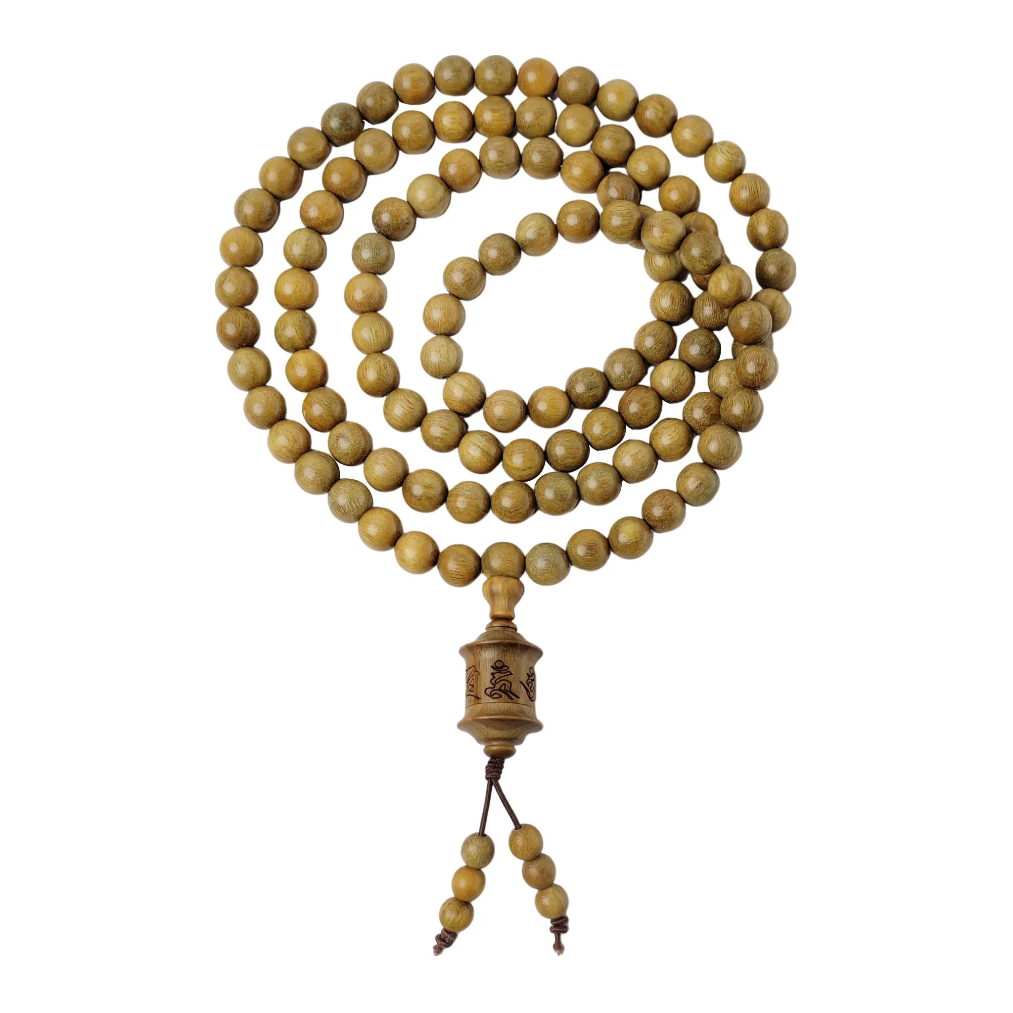 Mansiyuyee Collana con 108 perline di legno di sandalo verde naturale, perline buddiste, meditazione, yoga, 34 inches, Legno, Non pietra preziosa