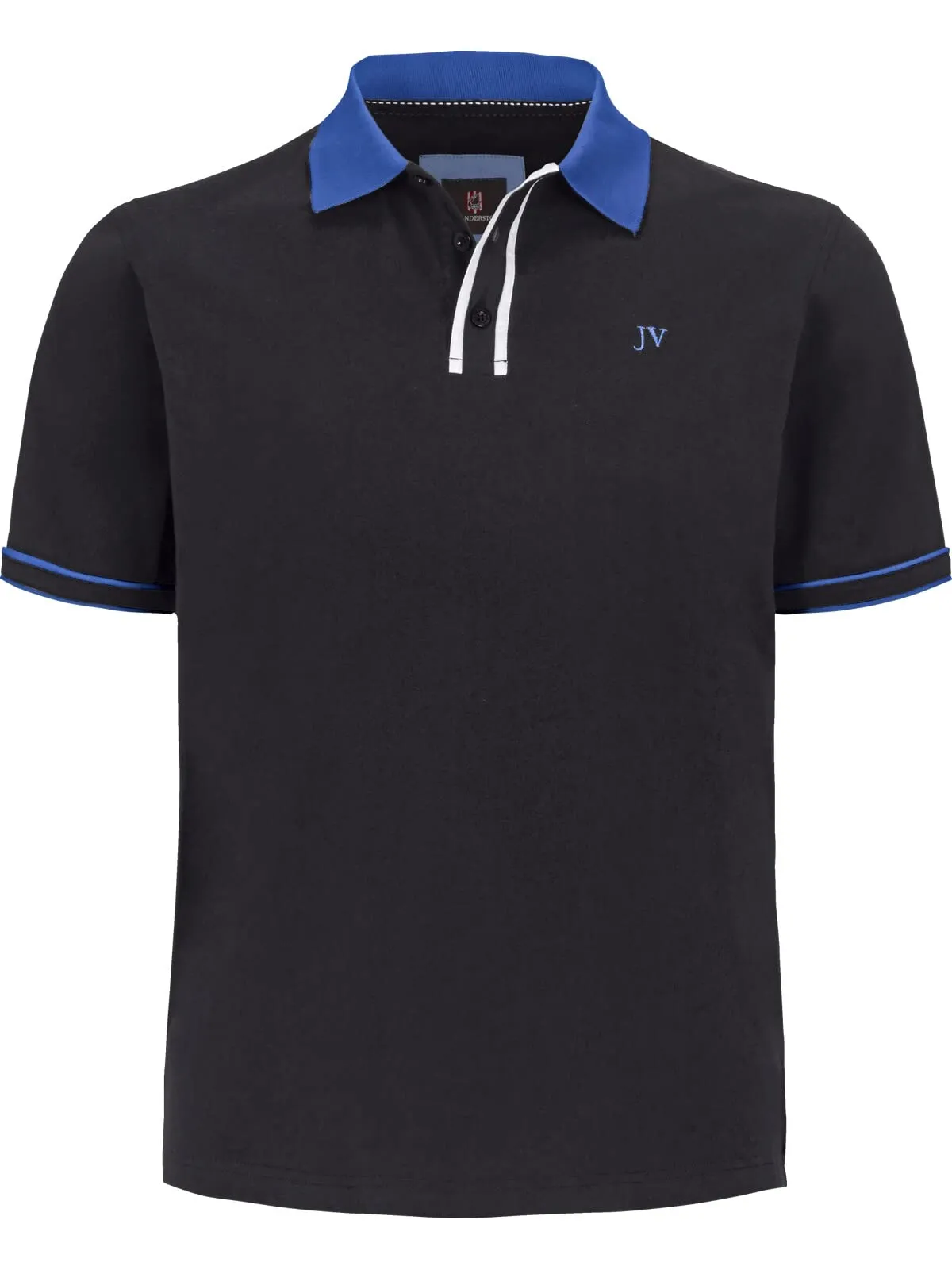 Jan Vanderstorm Isfried - Polo da uomo in 100% cotone, colletto polo e abbottonatura in design a contrasto, polo a maniche corte, taglie grandi di L-7XL Comfort Fit, Nero , XXL