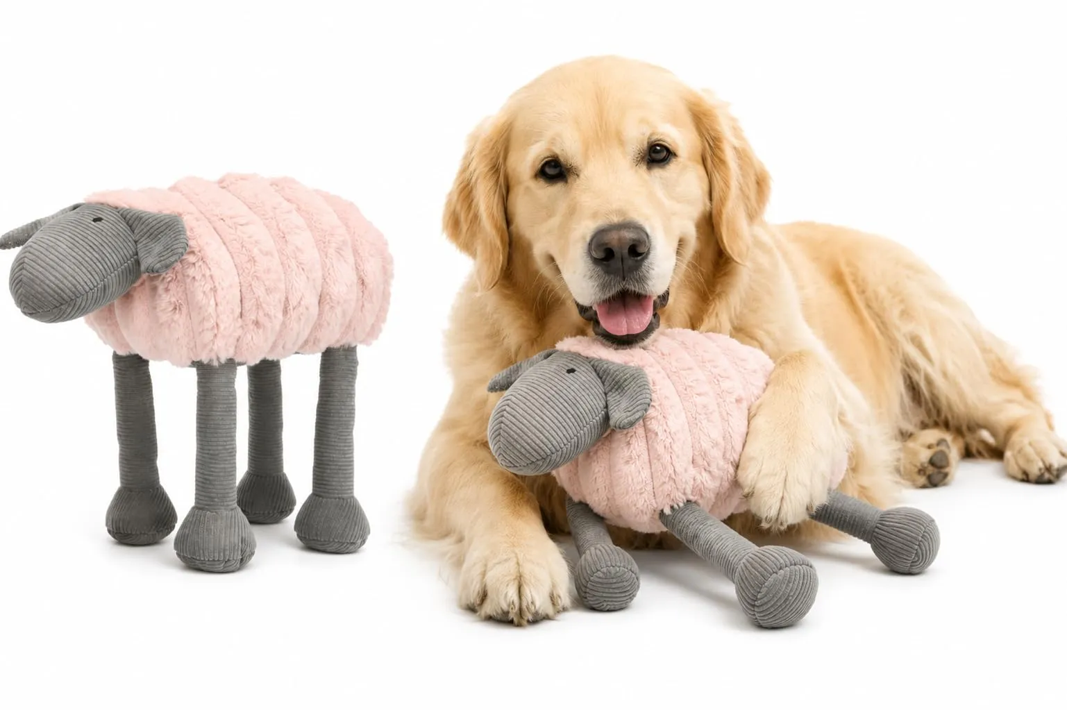 Flamingo Giochi per cani - Pecora Ribola distesa rosa - Morbido peluche con velluto a coste - Con squeaker - 18 x 38 x 35 cm