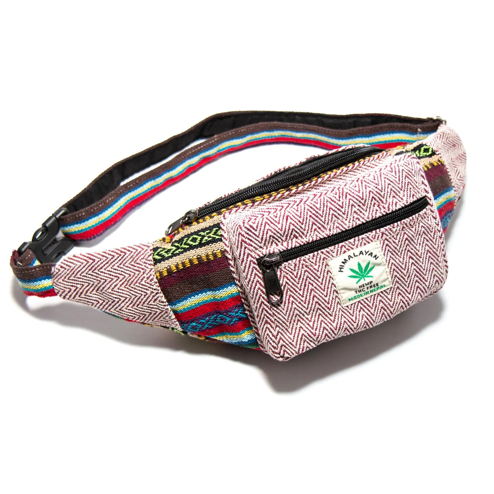 Himalayan Hemp Marsupio da cintura, ogni cintura unica con stile, marsupio sostenibile in canapa, realizzato a mano in Nepal, rosso/bianco, s