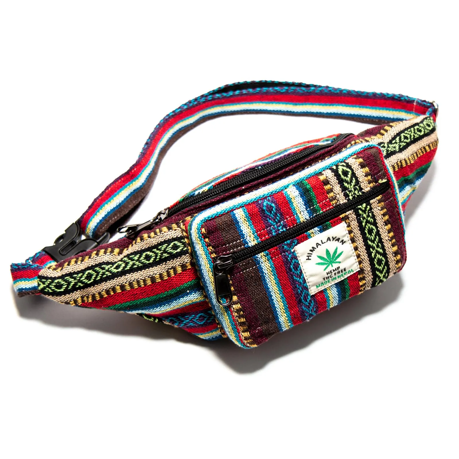 Marsupio Himalayan Hemp, ogni marsupio è un pezzo unico con stile, hipbag sostenibile in canapa, realizzato a mano in Nepal, Colore: rosso, s