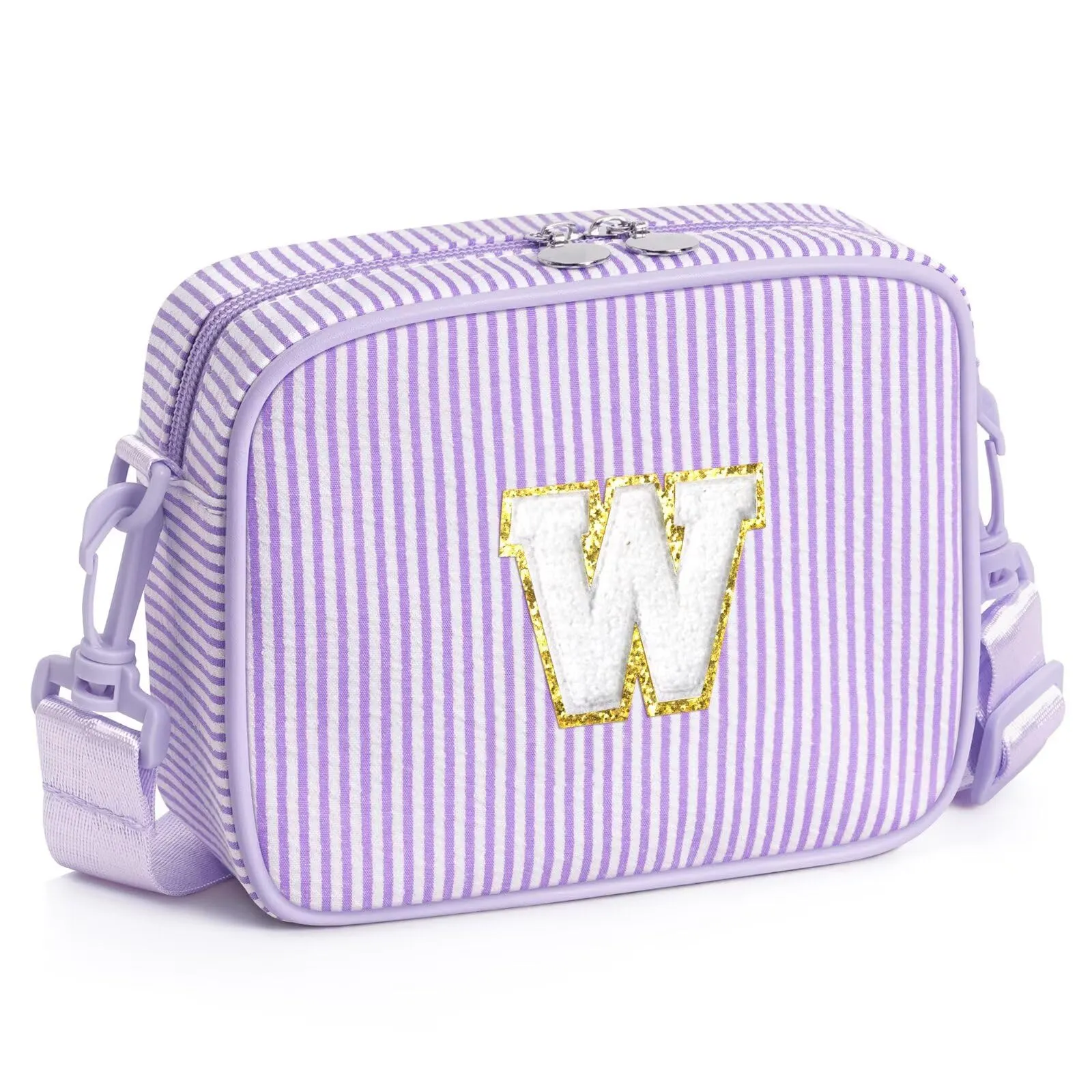 YOOLIFE Borsa a tracolla con lettere per bambine da 3, 4, 5, 6, 7, 8, 9, 10 anni, regalo di compleanno personalizzato per adolescenti, sorelle, nipote, Lilla, W, Classico