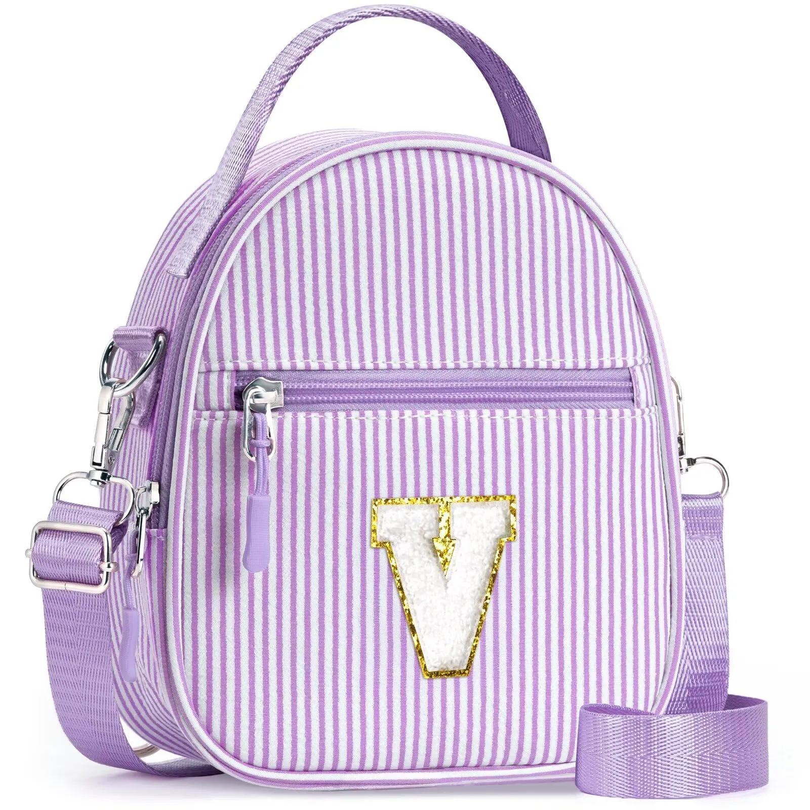 YOOLIFE Borsa regalo per bambine da 3 4 5 6 7 8 9 10 11 12 anni – Borsa a tracolla per bambini con lettere, regalo di compleanno per adolescenti, sorelle, nipote, Lilla, V