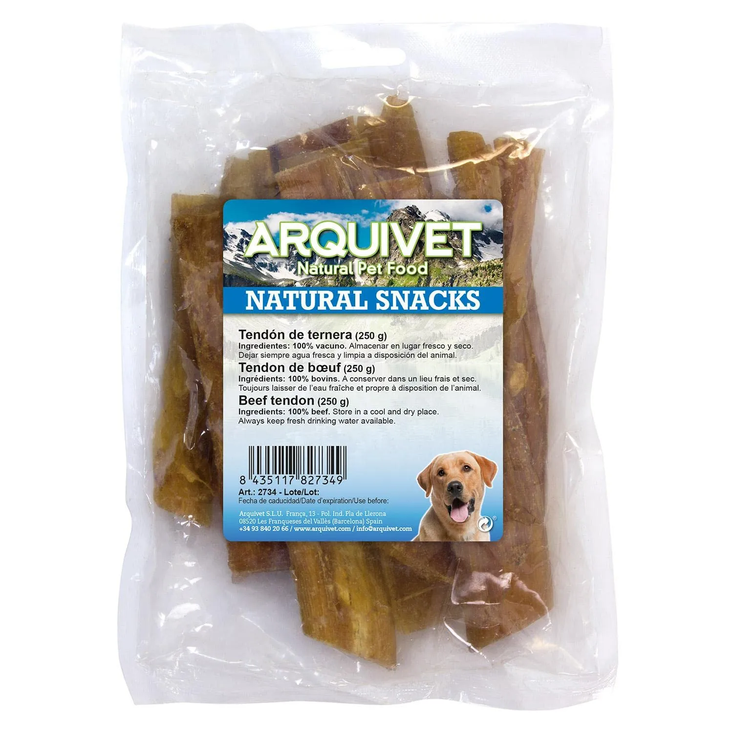 ARQUIVET Tendine di Vitello per Cani - Sacchetti 250 gr - Snack 100% Naturali - Masticabile