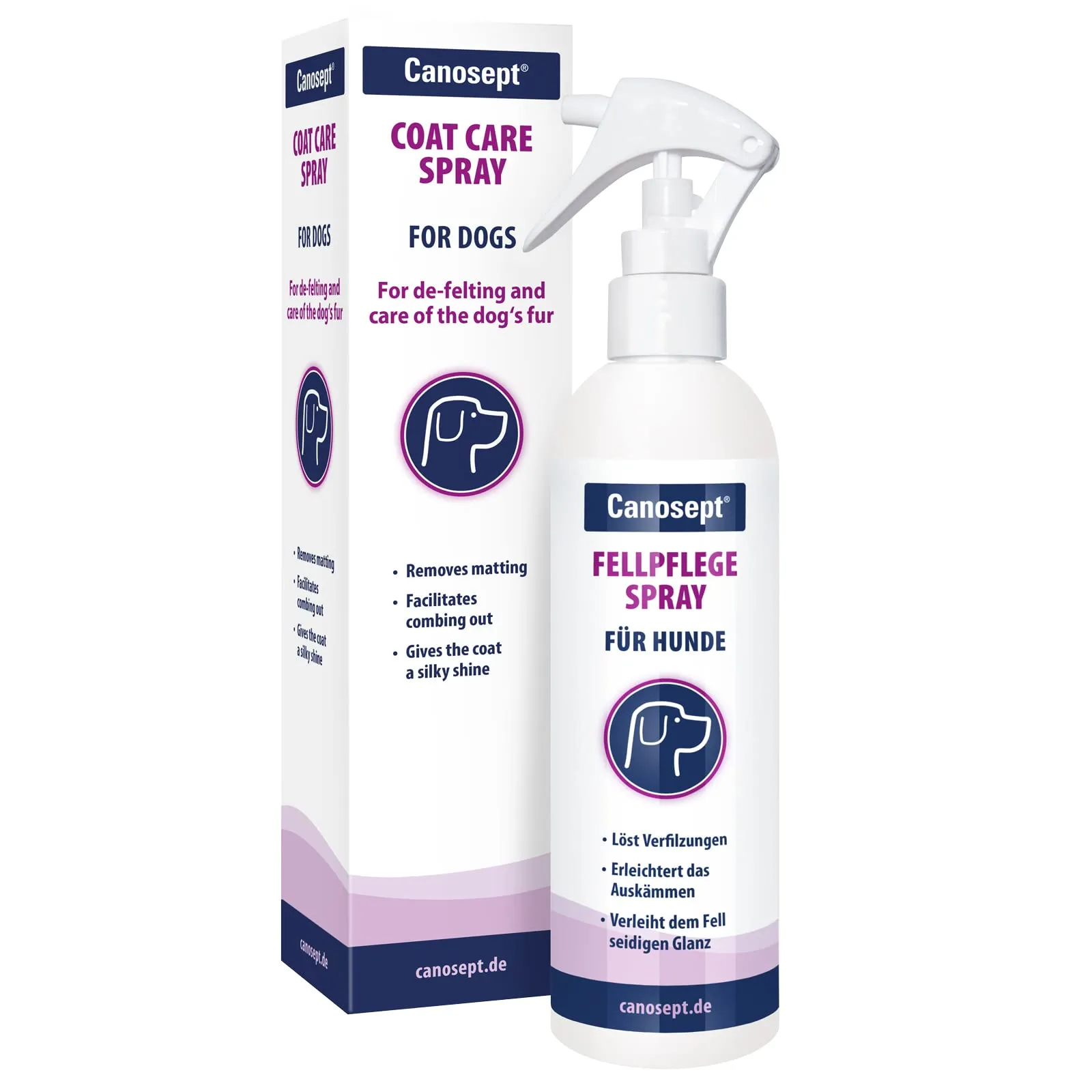 Canosept Spray per la cura del cappotto per cani 250 ml Dermatite cane - Prodotto per la cura del cappotto per cane facilmente pettinabile, de-feltrata e appassionata Assicura un pelo lucido e setoso
