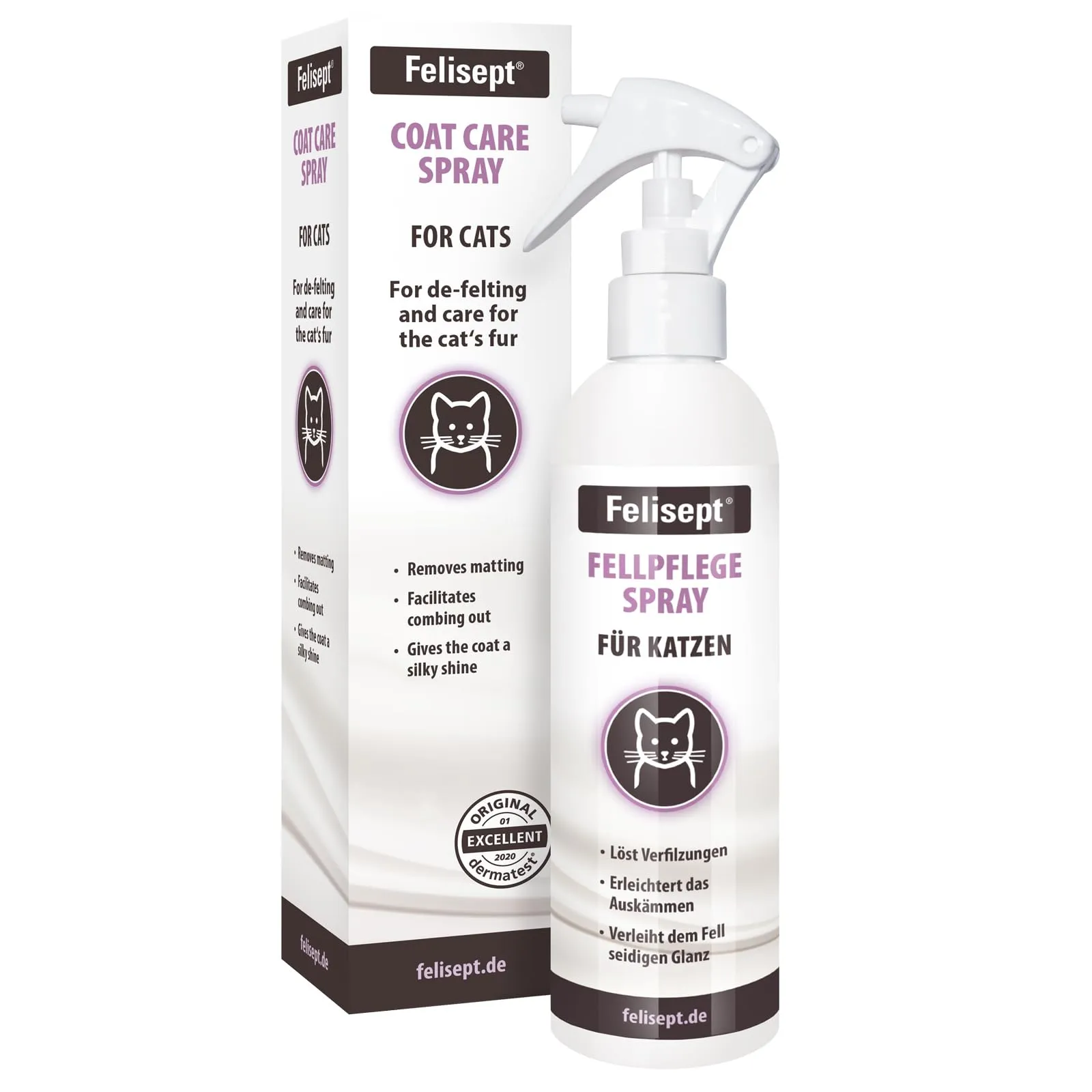 Felisept Cura della pelliccia spray per gatti 250ml - Gatto spray contaminante - Cura pelo gatti - Profumi per gatti - Toelettatura dei gatti -protezione speciale e cura delicata per il pelo del gatto