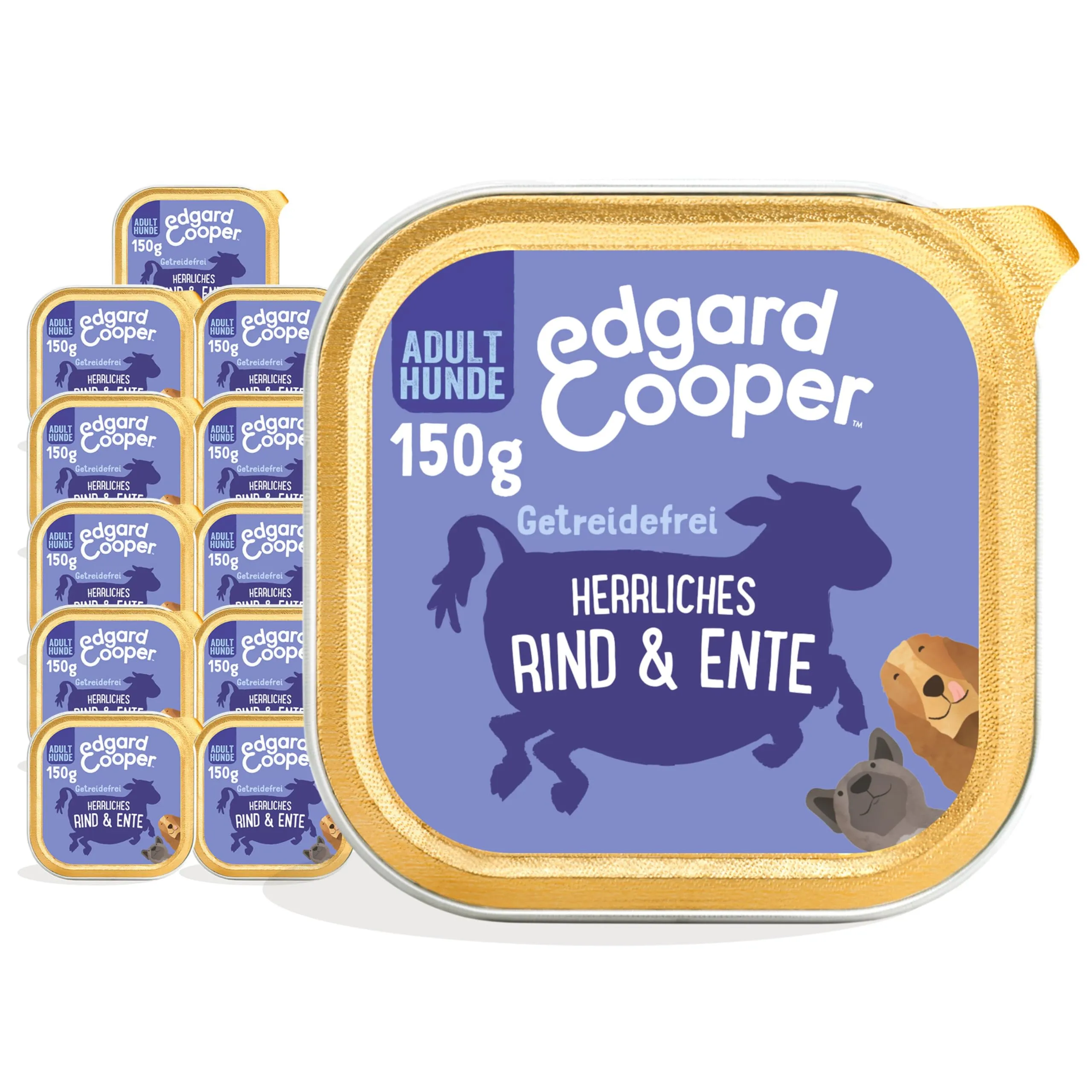 Edgard & Cooper Box patée cane adulti senza cereali cibo naturale 11x150g di manzo fresco e anatra, cibo sano, gustoso ed equilibrato