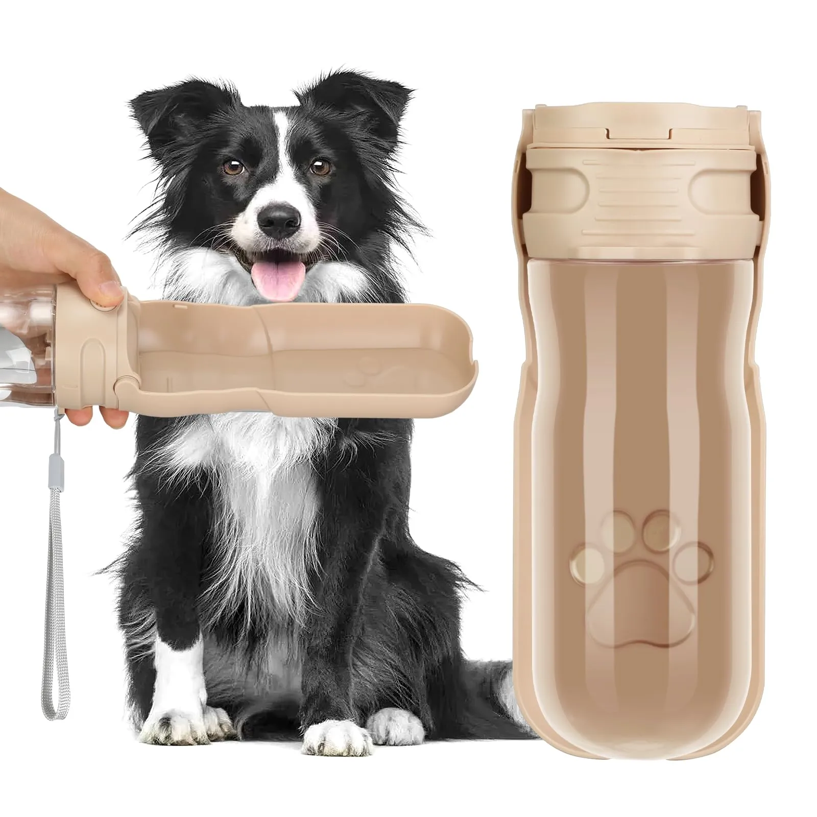 AiQInu 520ML Borraccia per Cani Portatile, 180° Ripiegabile Borraccia Cane, Antigoccia Dispenser Acqua Cani con Filtro a Carboni Attivi, Bottiglia Cani per Il Campeggio Quotidiano a Piedi