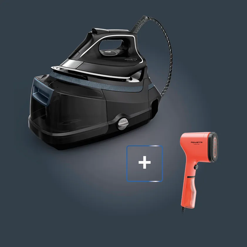 Rowenta Pack Esclusivo Online - Steam Pro Ferro Con Caldaia + Pure Pop Stiratore Verticale Portatile Coral