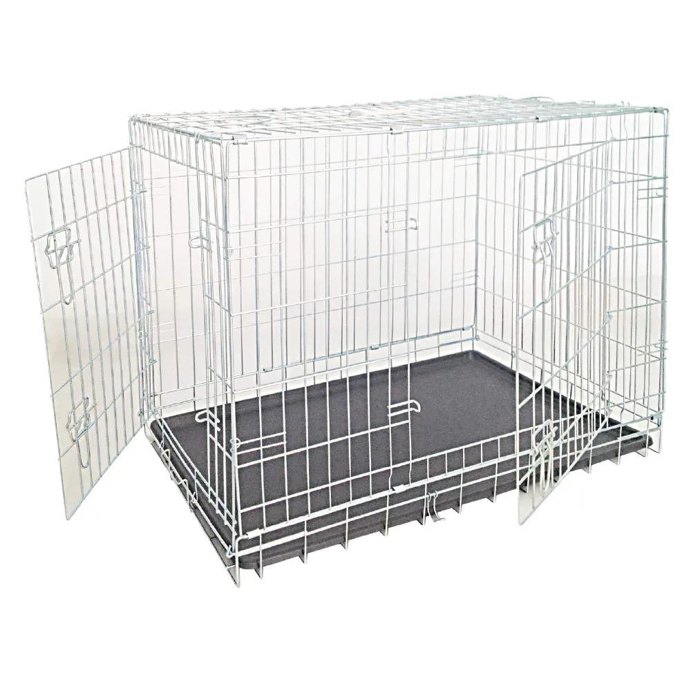 Croci Gabbia per Cani - Box per animali in metallo, da Interno Esterno e Auto, Pieghevole, due porte anti fuga, fondo removibile, Kennel cane taglia medio-piccola, dimensione 78x55x62 cm