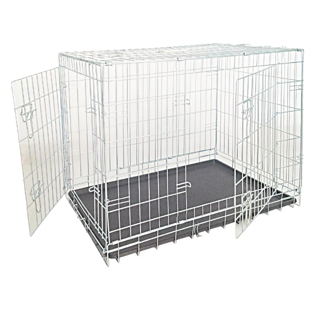 Croci Gabbia per Cani - Box per animali in metallo, da Interno Esterno e Auto, Pieghevole, due porte anti fuga, fondo removibile, Kennel cane taglia gigante, dimensione 116x77x86 cm