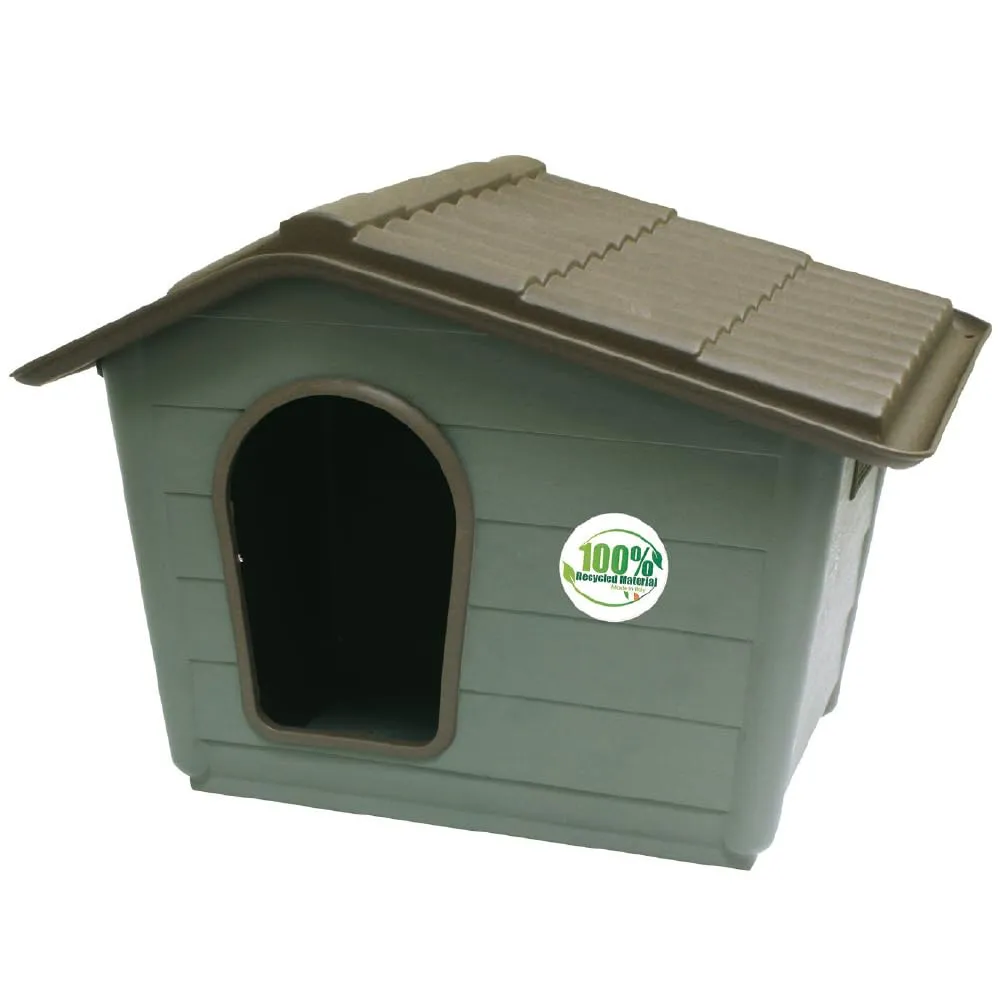 Croci Canile Villa Recycled - Cuccia Smontabile per Cani, Cuccia da esterno in Materiali Riciclati, Tetto Asportabile, 79x56x60 cm, colore Verde