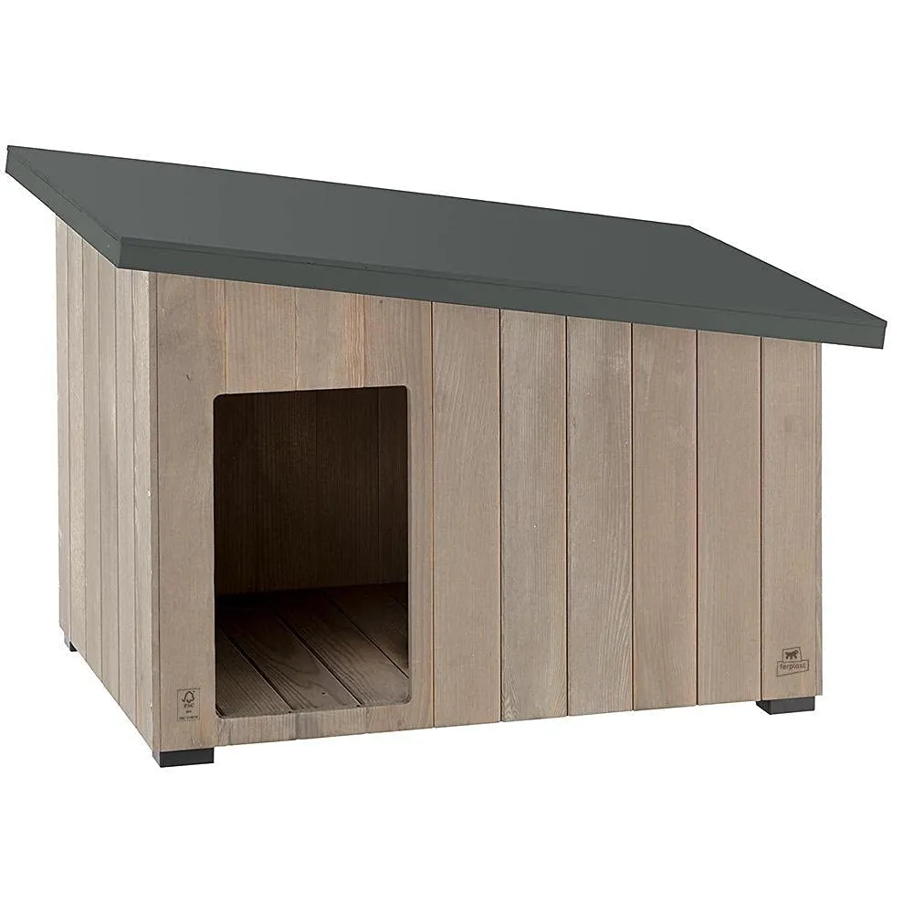 Ferplast ARGO 100 Casetta per Cani in Legno FSC - Tetto Spiovente, Apribile - Trattamento Resina Impermeabile & Anti-UV - Piedi Isolanti - Porta Rifinita - 115 x 73 x h 81 cm