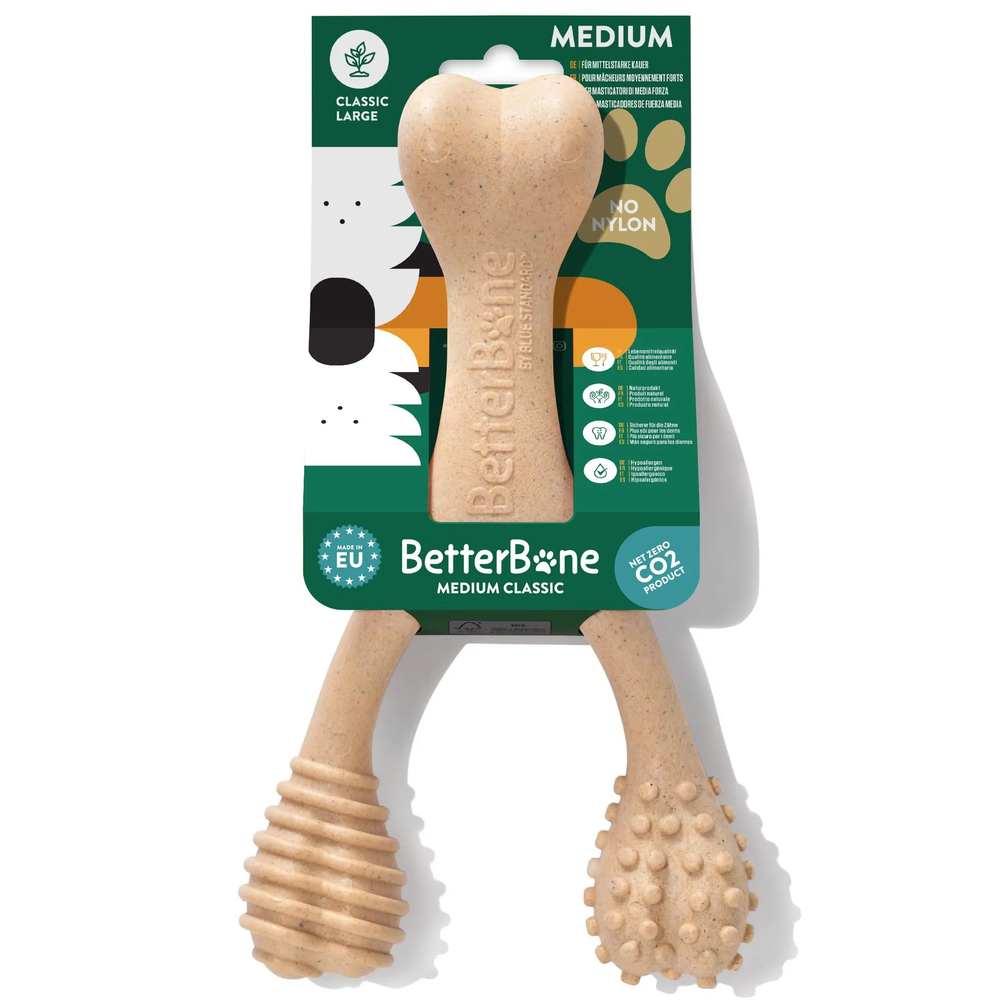 BetterBone - Giocattolo per cani da masticare - Large Medium Classic - Veggie - Senza nylon e OGM a base di cellulosa - Giocattolo da masticare con gusto neutro medio - Senza schegge e ipoallergenico