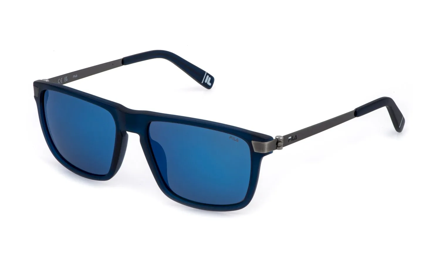 Fila SFIB11 AGQP Occhiali da sole Acetato Blu Fumo Geometrica Polarizzata Specchiato
