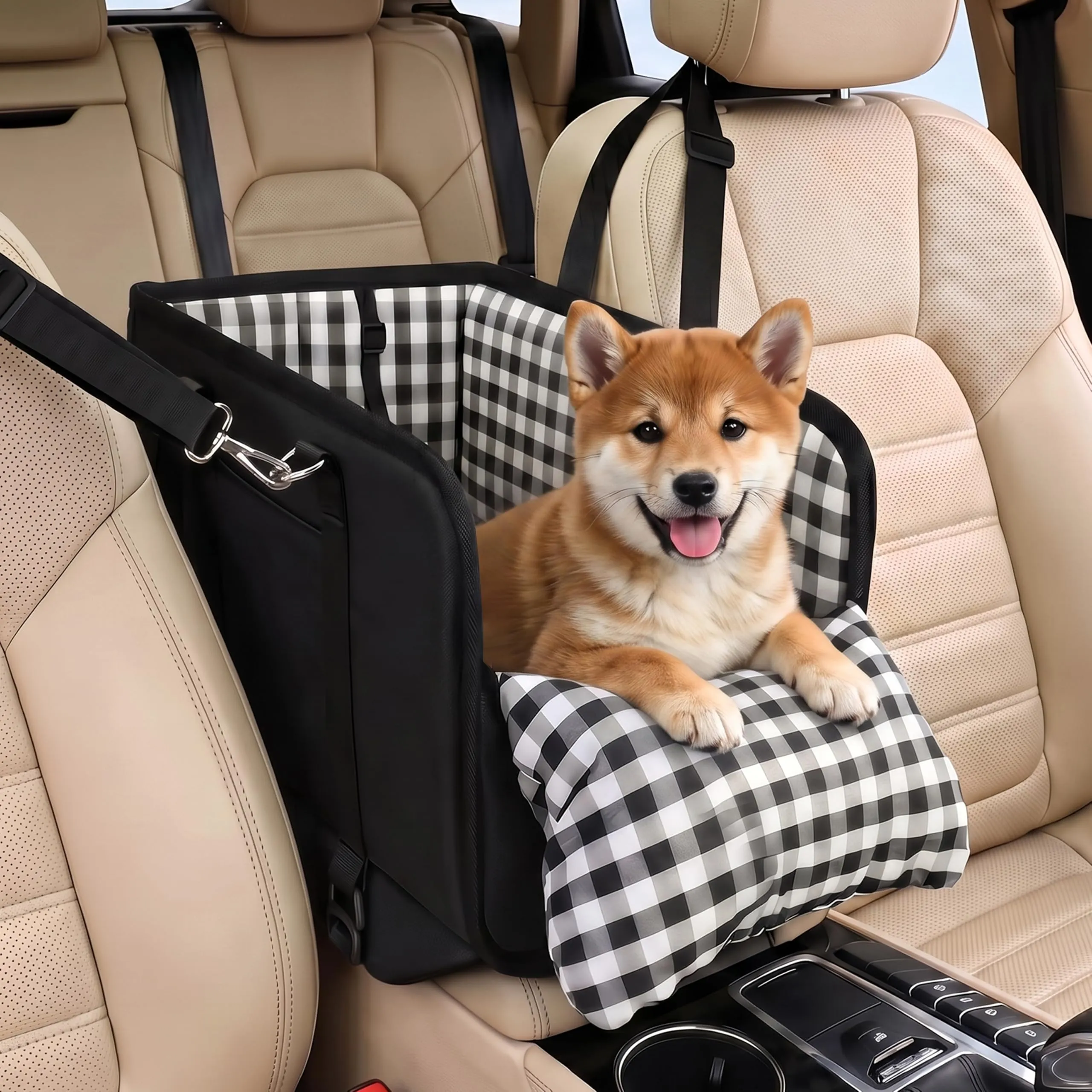 Wood Homing Seggiolino auto per cani di piccola taglia, impermeabile, console centrale per animali domestici, da viaggio, letto rimovibile con cintura di sicurezza, cuscino spesso per cuccioli di