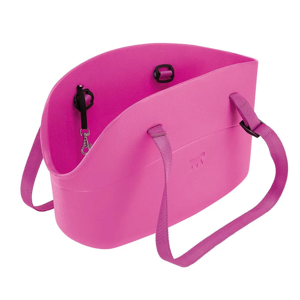 Ferplast Borsa per Il Trasporto di Cani di Piccola Taglia with-Me, Eva, Morbida plastica gommata, Lavabile, Manici Regolabili, Cinghiolo di Sicurezza Incluso, 21,5 x 43,5 x h 27 cm Fucsia
