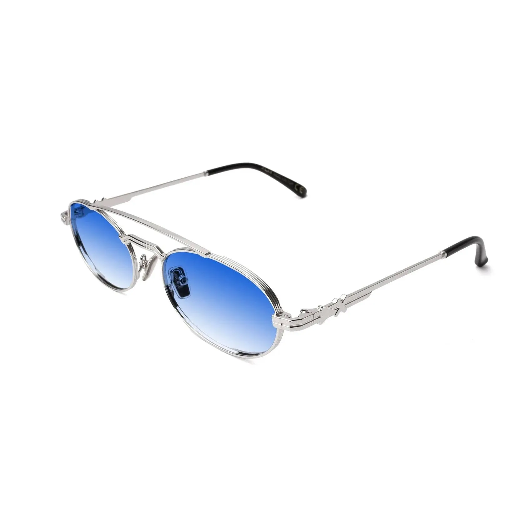 XLAB Viktor Occhiali da sole Metallo Argento Azzurro Rotonda Normale Sfumato