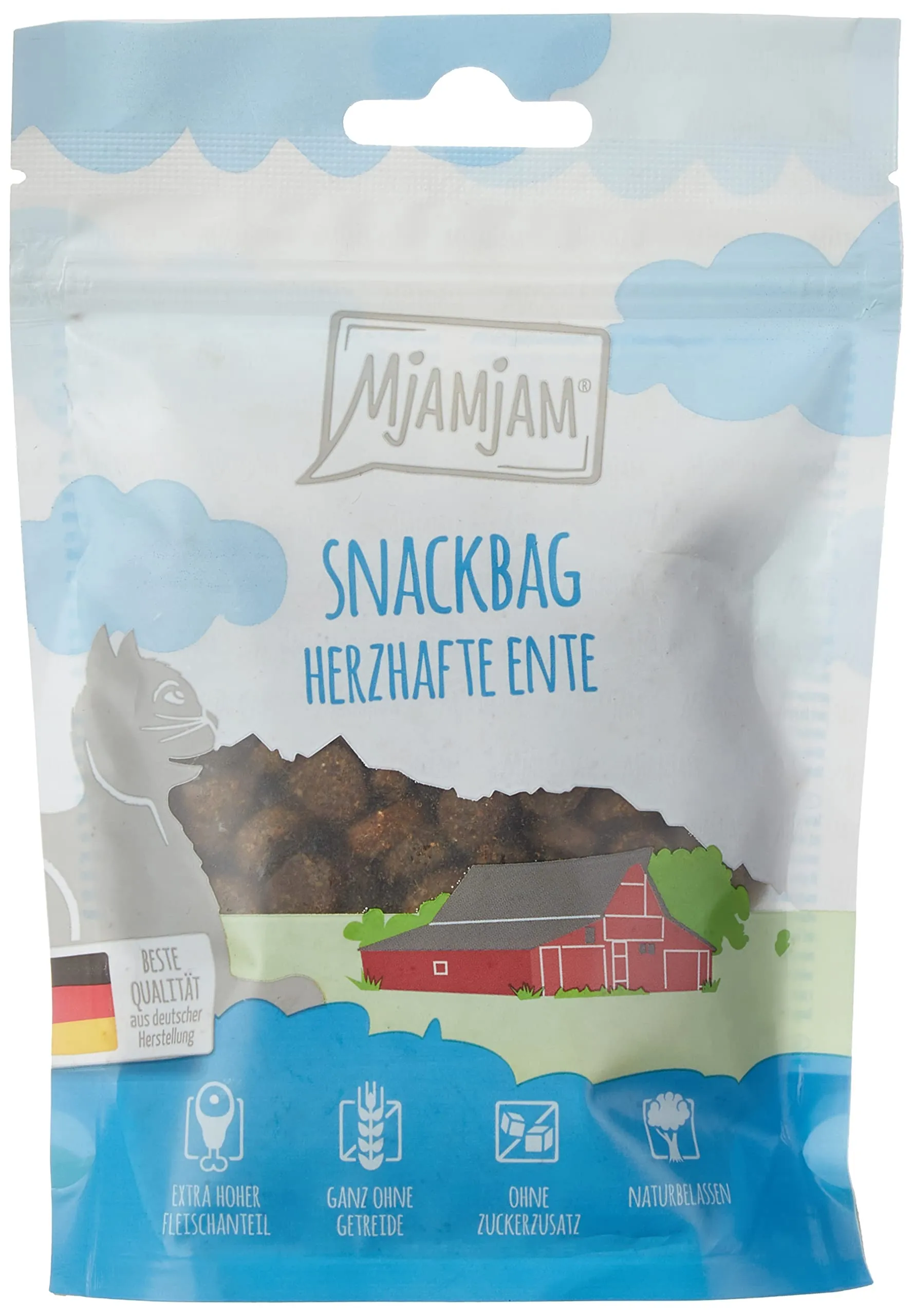 MjAMjAM - snack premium per gatti - sacchetto snack - anatra abbondante, confezione da 1 (1 x 125 g), naturale senza conservanti sintetici