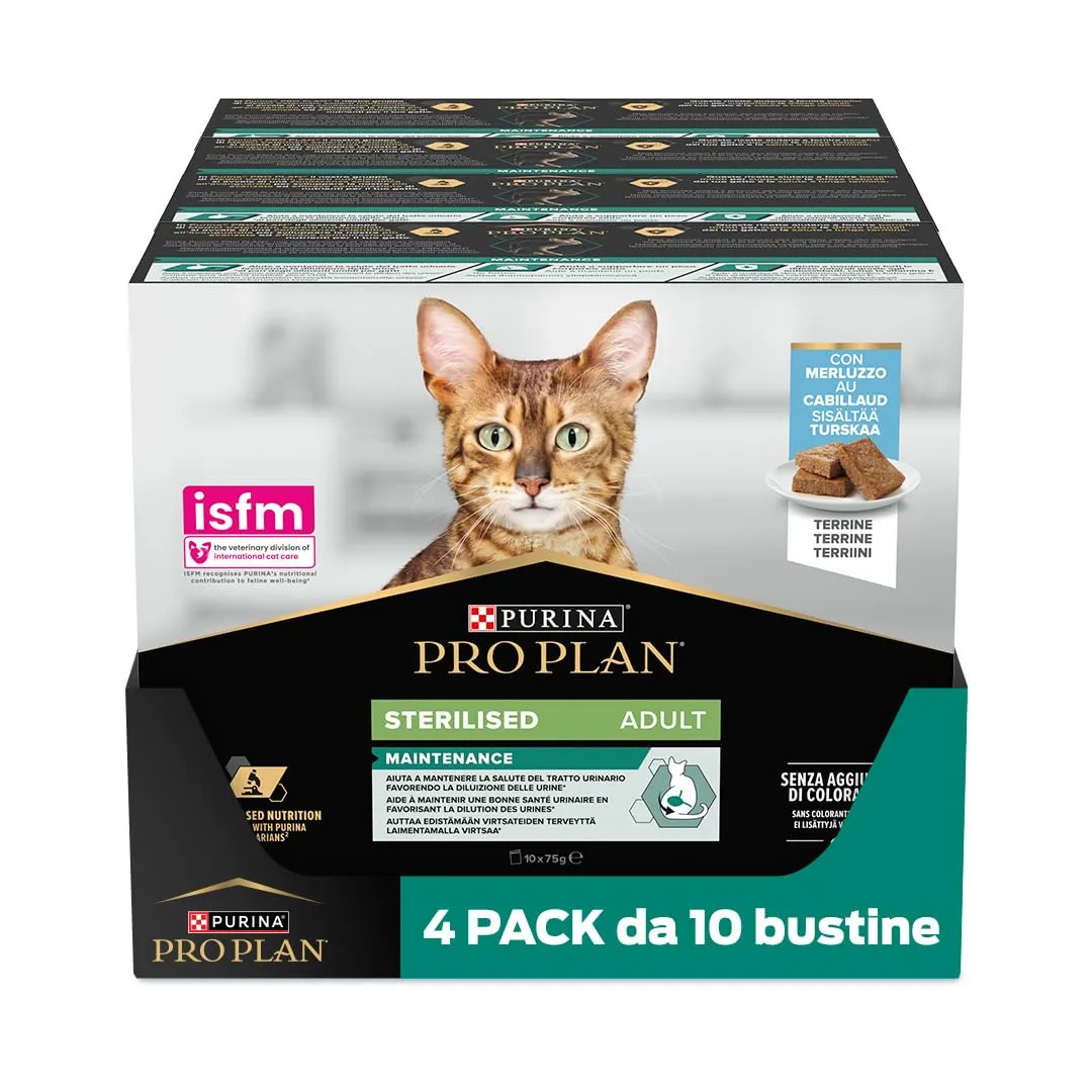 Purina Pro Plan Sterilised Mantainance Cibo Umido per Gatti Sterilizzati Pezzettini in Salsa Manzo, 40 Bustine da 85g