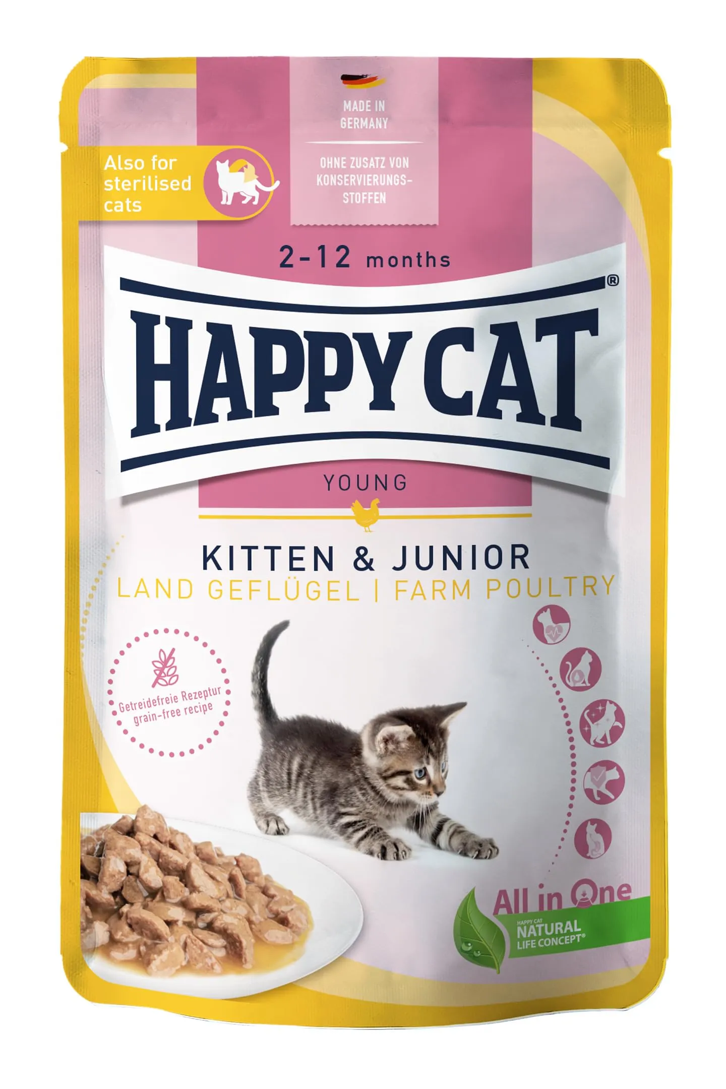 Happy Cat Young Meat in salsa Kitten & Junior Land Pouch per pollame 85 g