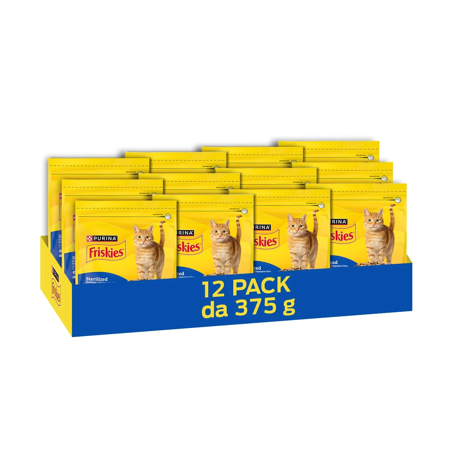 PURINA FRISKIES® Sterilized crocchette per gatti adulti sterilizzati con Salmone e con Verdure in 12 Confezioni da 375g