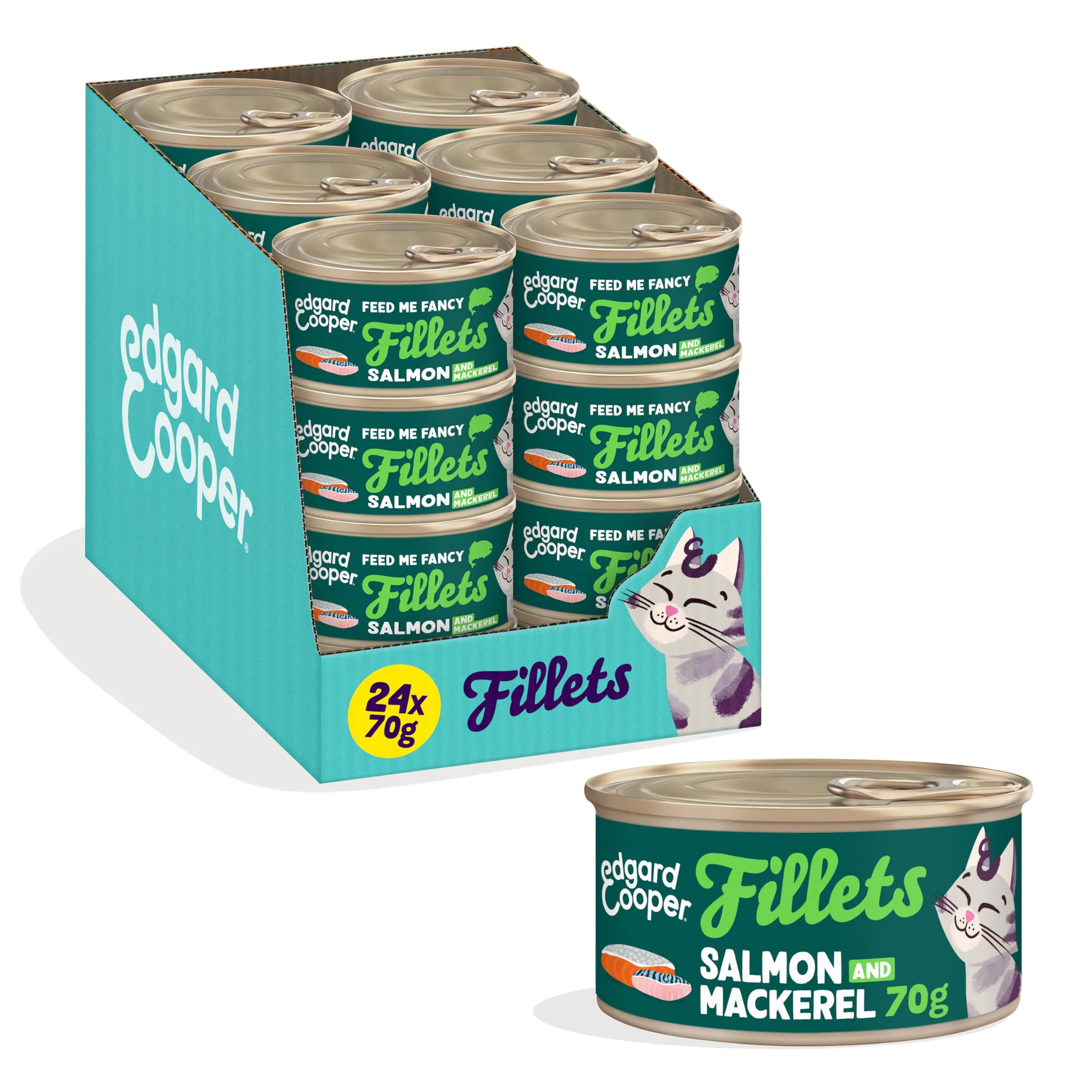 Edgard & Cooper Cibo Umido per Gatti, Sfilaccetti in Brodo, Salmone & Sgombro 24 x 70g, Cibo per Gatti Senza Cereali, Ingredienti Naturali, Anche per Gatti Sterilizzati, No Zuccheri Aggiunti