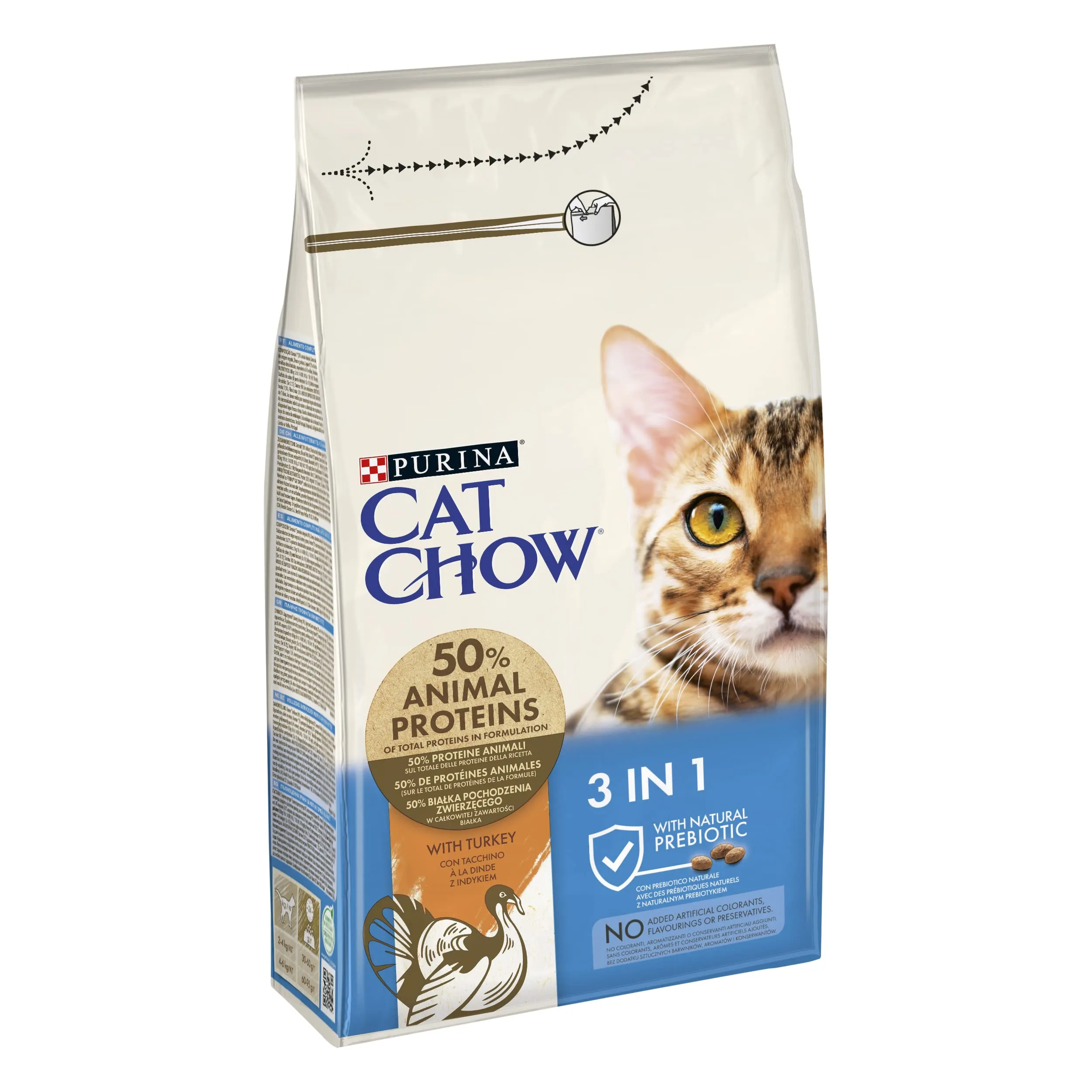 PURINA CAT CHOW 3 in 1 Crocchette per gatti adulti con Tacchino, 6 sacchi da 1.5kg