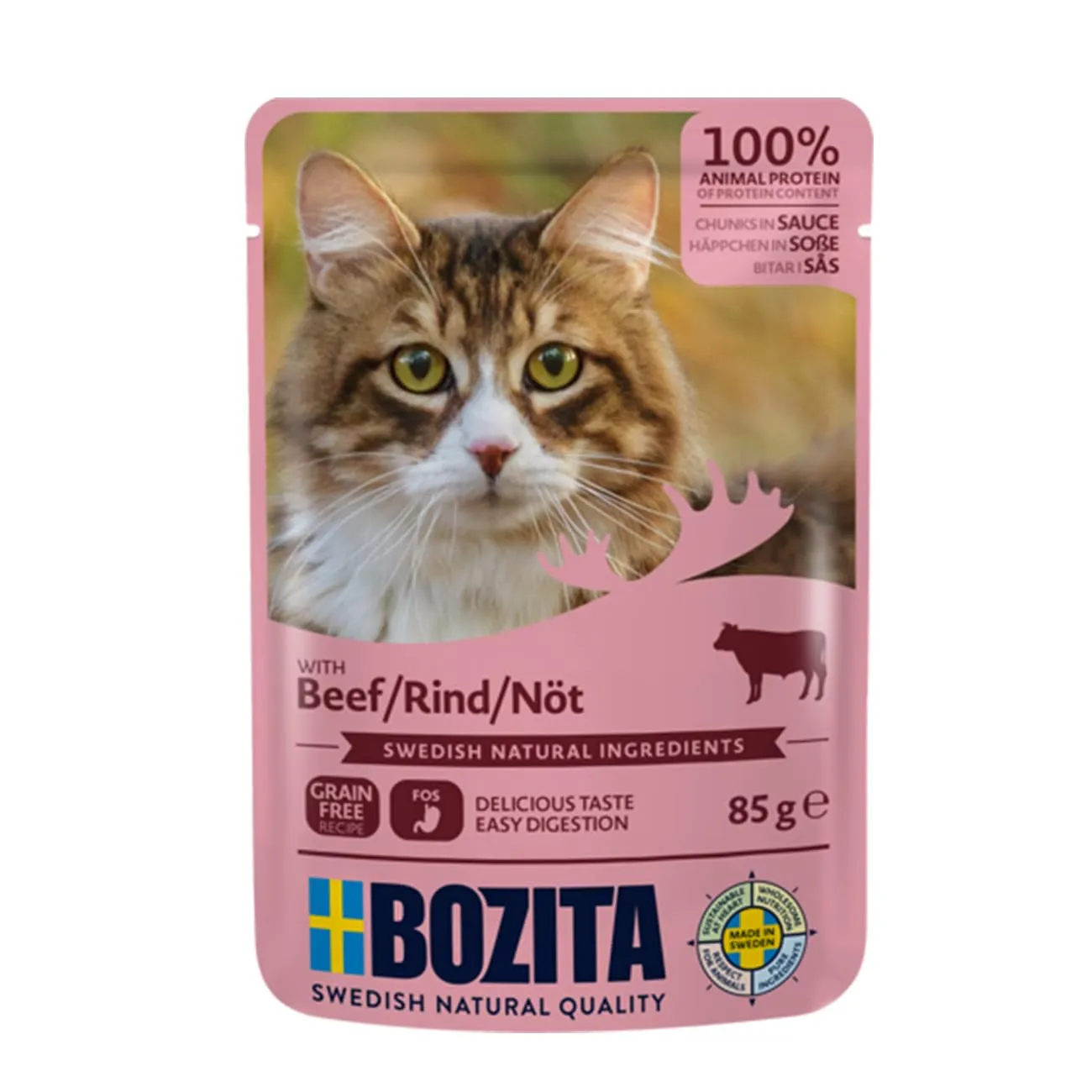 BOZITA Zoccoli per cibo umido in salsa con manzo, 12 x 85 g, senza cereali, per gatti adulti