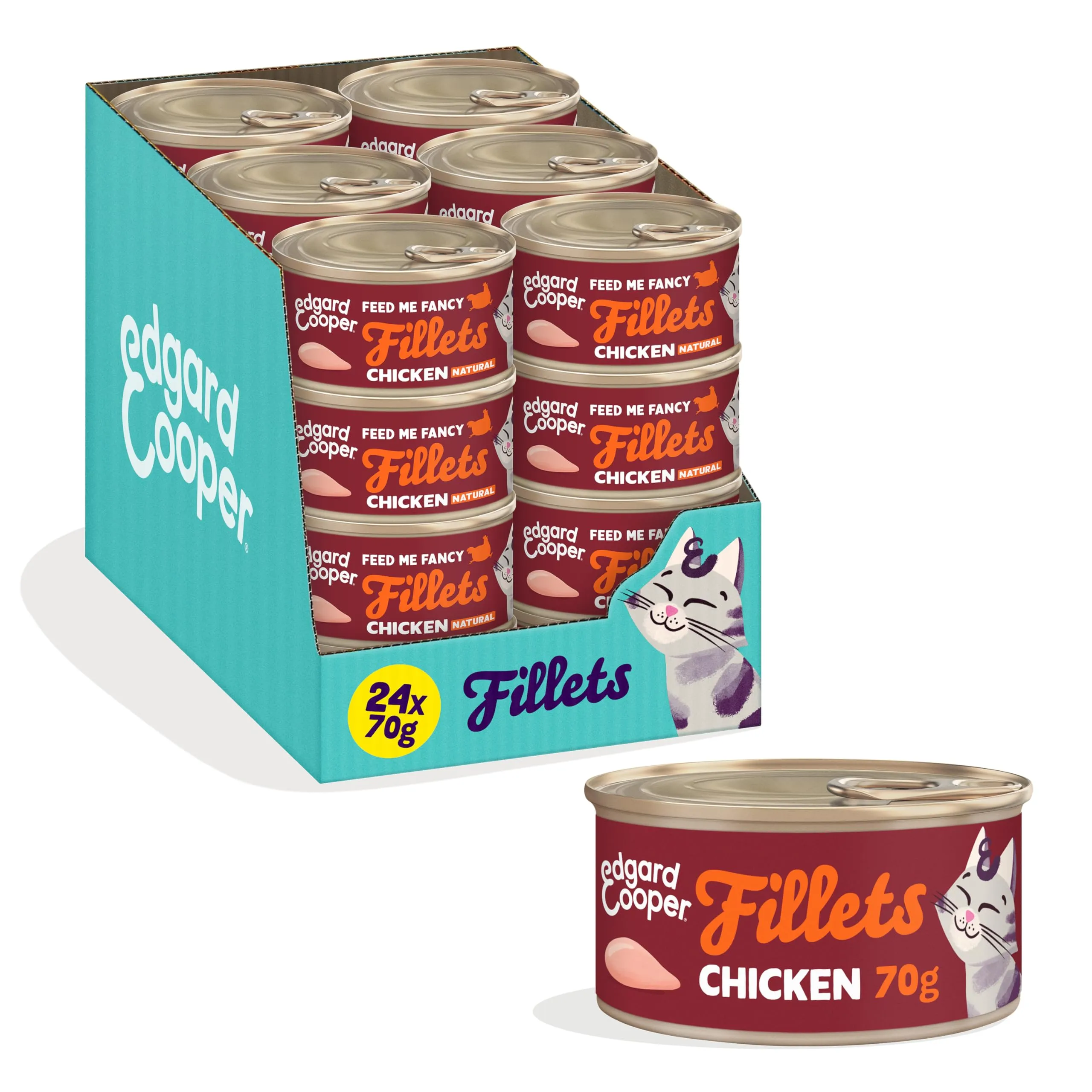 Edgard & Cooper Cibo Umido per Gatti, Sfilaccetti in Brodo, Pollo 24 x 70g, Cibo per Gatti Senza Cereali, Ingredienti Naturali, Anche per Gatti Sterilizzati, Pollo Vero, No Zuccheri Aggiunti