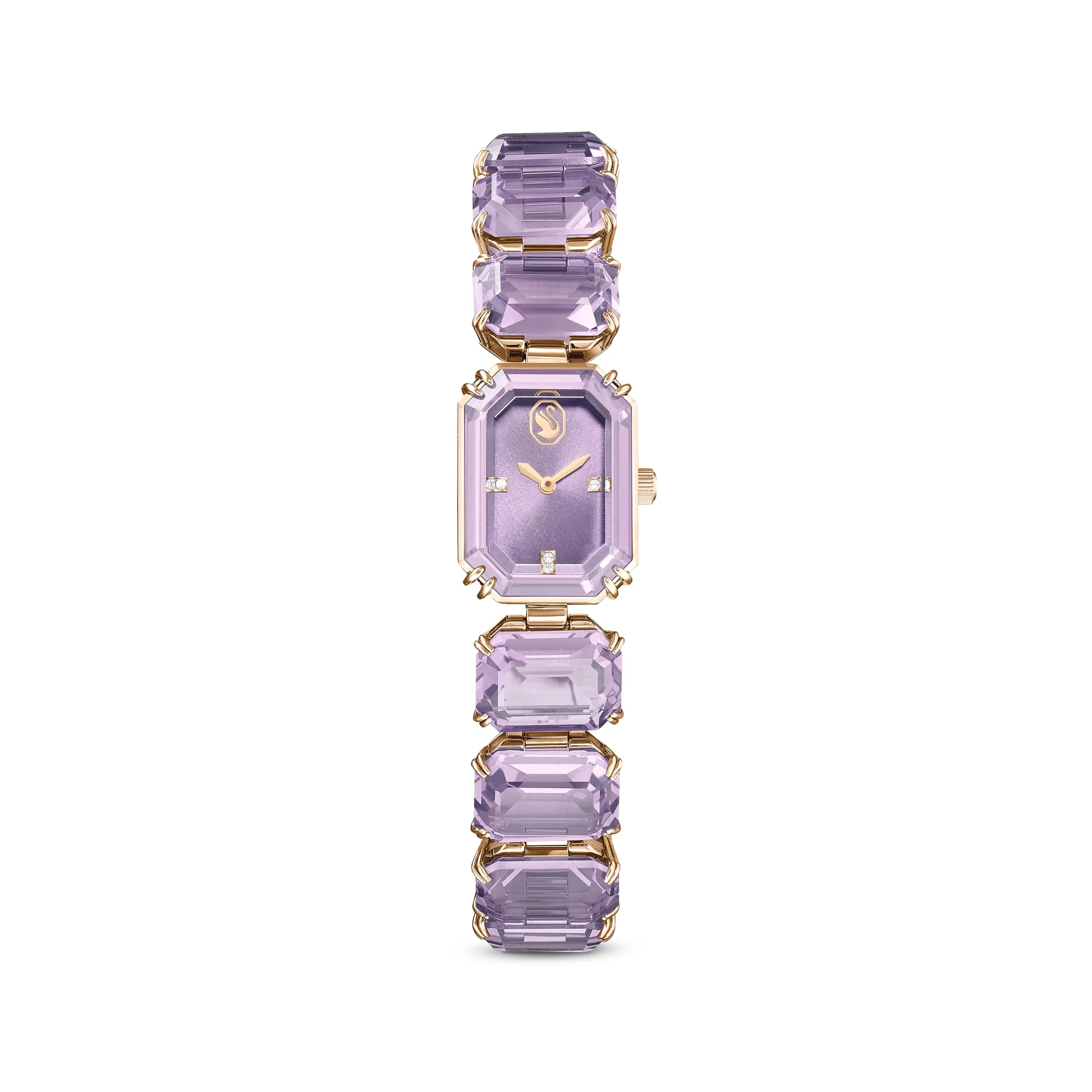 Swarovski Orologio, con Cristalli Viola, Taglio Octagon, Meccanismo al Quarzo, Impermeabile Fino a 50 m, Placcatura in Tonalità Champagne Dorato, 23 x 17 mm, 8 mm, 12,5-19 cm, 1,4 cm