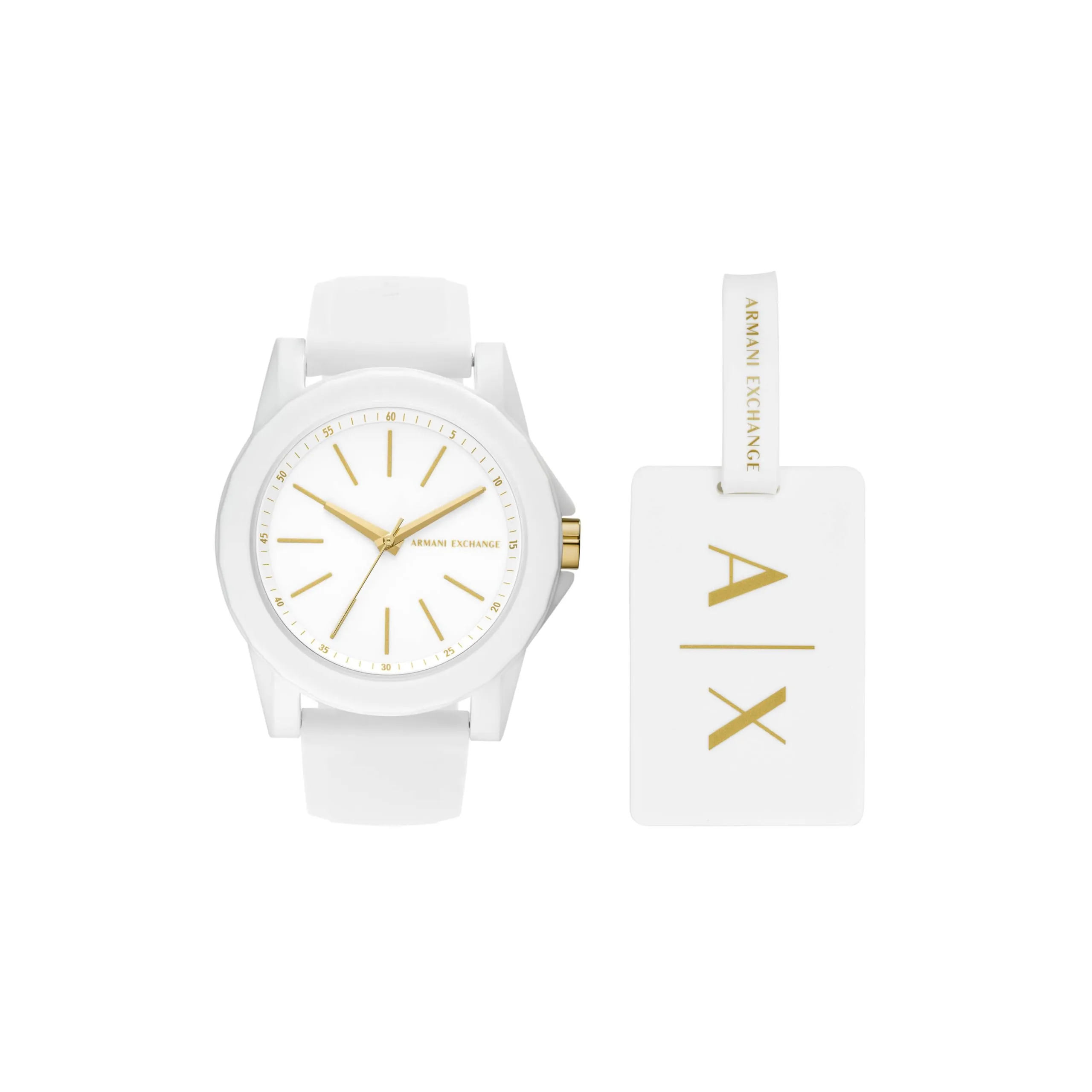 Armani Exchange Orologio Donna, movimento a tre lancette, cassa in nylon bianco da 40 mm con cinturino in silicone, AX7126, Set bianco
