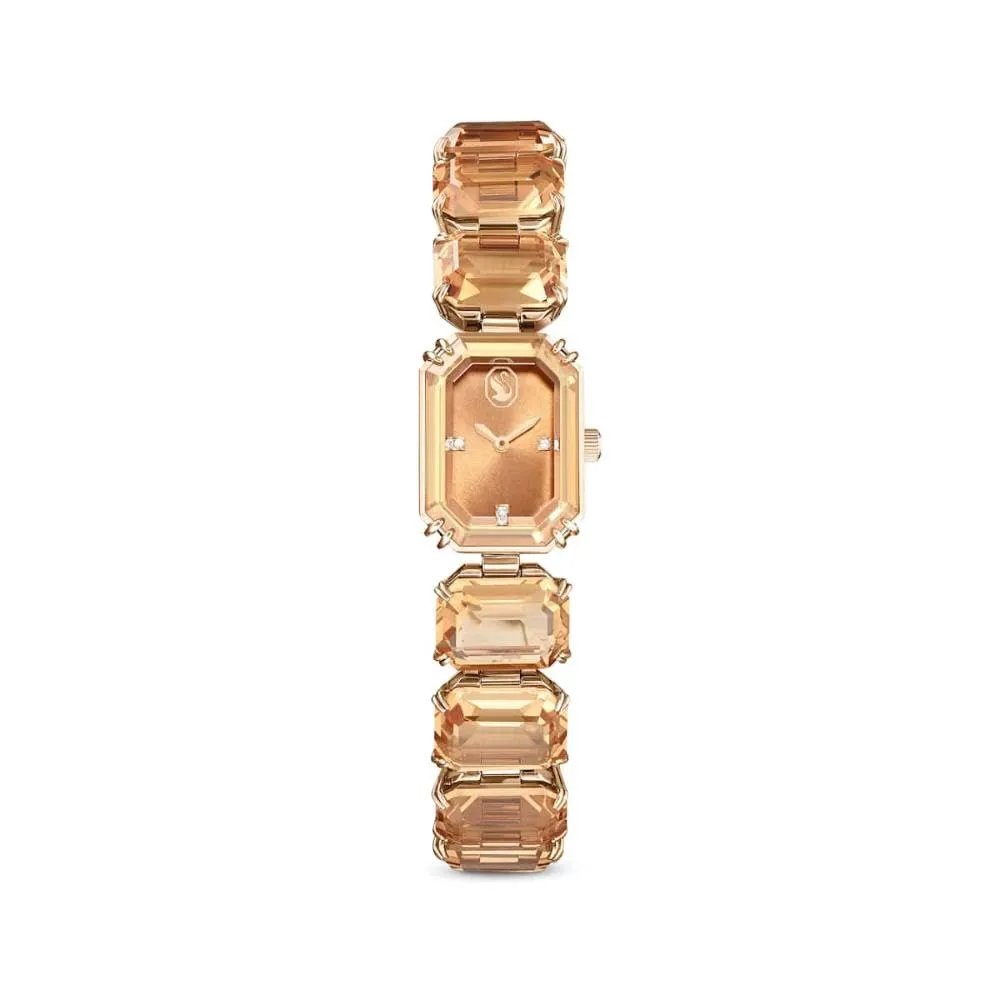 Swarovski Orologio, con Cristalli Marroni, Taglio Octagon, Meccanismo al Quarzo, Impermeabile Fino a 50 m, Placcatura in Tonalità Champagne Dorato, 23 x 17 mm, 8 mm, 12,5-19 cm, 1,4 cm