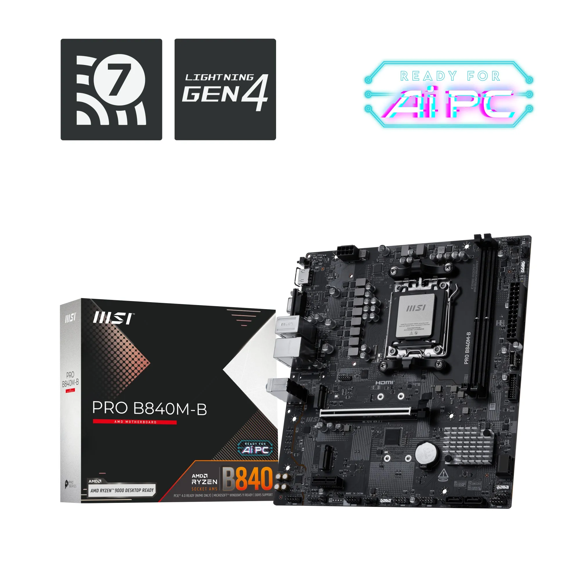 Msi Mb Ms-7E76Pro B840M-B601-7E76-02021801-7E76-002Std Pro B840M-BB840Am52Ddr51Pci-Ex161Pc