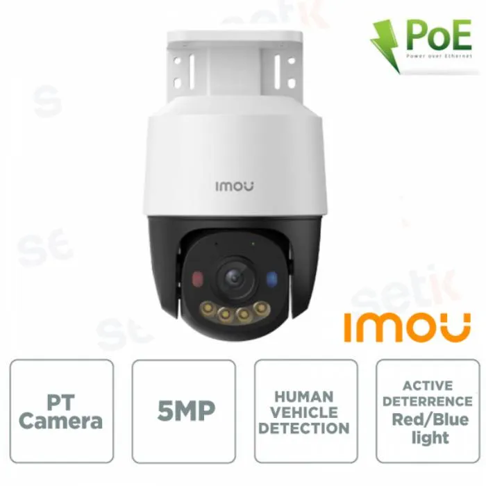 Imou Telecamera IP PoE PTZ 5MP da Esterno AI IR 30mt Luci LED Microfono supporto microSD