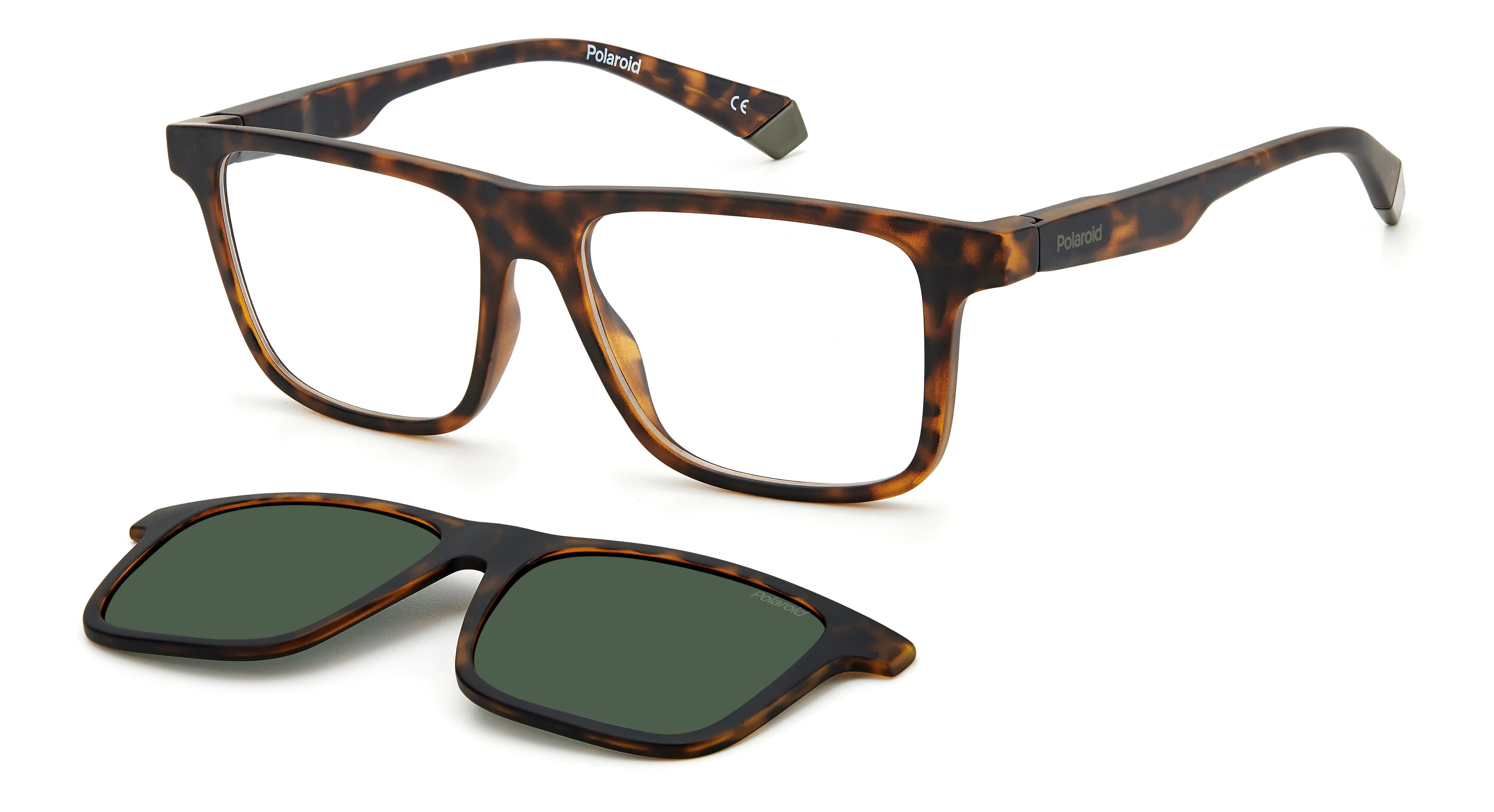 Polaroid PLD 2131/CS N9P/UC Occhiali da sole Plastica Havana Verde Squadrata Polarizzata Clip-on