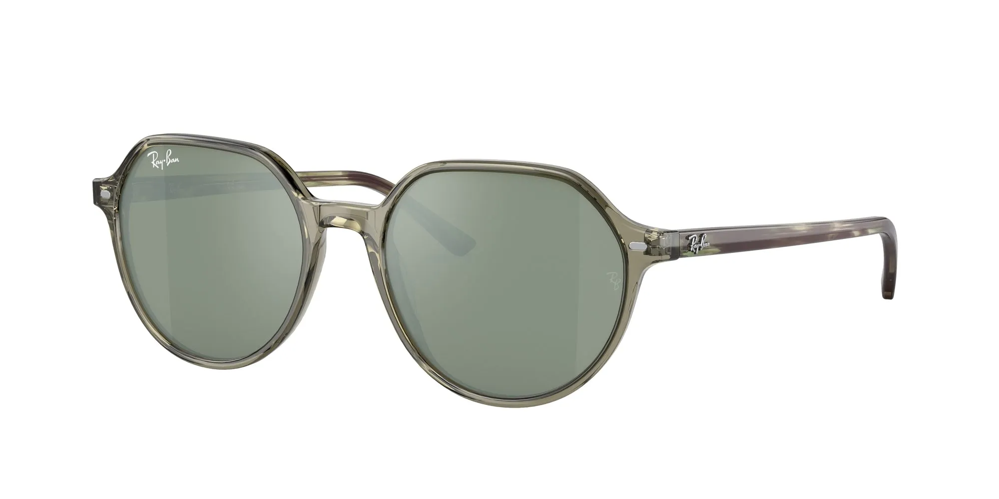 Ray - Ban RB2195 66355C Occhiali da sole Plastica Verde Trasparente Argento Squadrata Specchiato