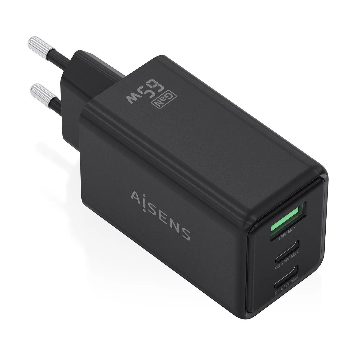 AISENS ASCH-65W3P073-BK Caricabatterie per dispositivi mobili Fotocamera GPS Telefono cellulare Computer portatile Smartphone Tablet Universale Nero AC Ricarica rapida Interno