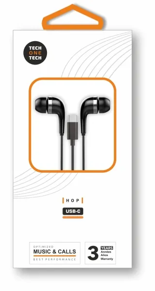 TechOneTech ear Tech Hop Cuffie intrauricolari USB-C - Microfono integrato - Cavo da 120 m - Nero