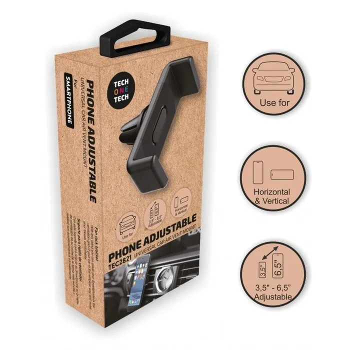 TechOneTech Supporto da Auto per Smartphone da 35 a 65 - Meccanismo a Morsetto - Posizione Orizzontale e Verticale - Fissaggio alla Bocchetta di Ventilazione