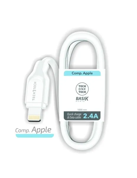 Cavo TechOneTech BASIK da USB-A maschio a Lightning 1 m - Rivestimento in nylon intrecciato bianco