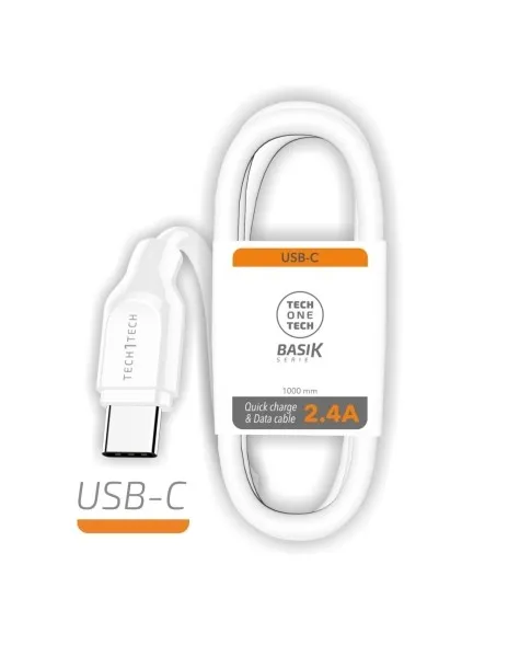 Cavo TechOneTech BASIK da USB-A maschio a USB-C maschio 1 m rivestito in nylon intrecciato bianco