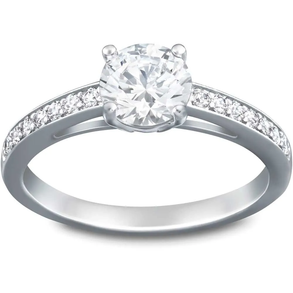 Swarovski Anello Attract Round, bianco, Placcatura rodio