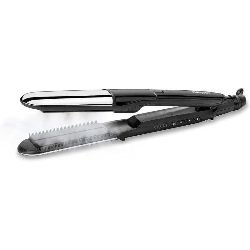 Piastra per Capelli Ceramica BaByliss Steam Shine 230ºC 5 Impostazioni Ionico Piastre Larghe Nero Argento
