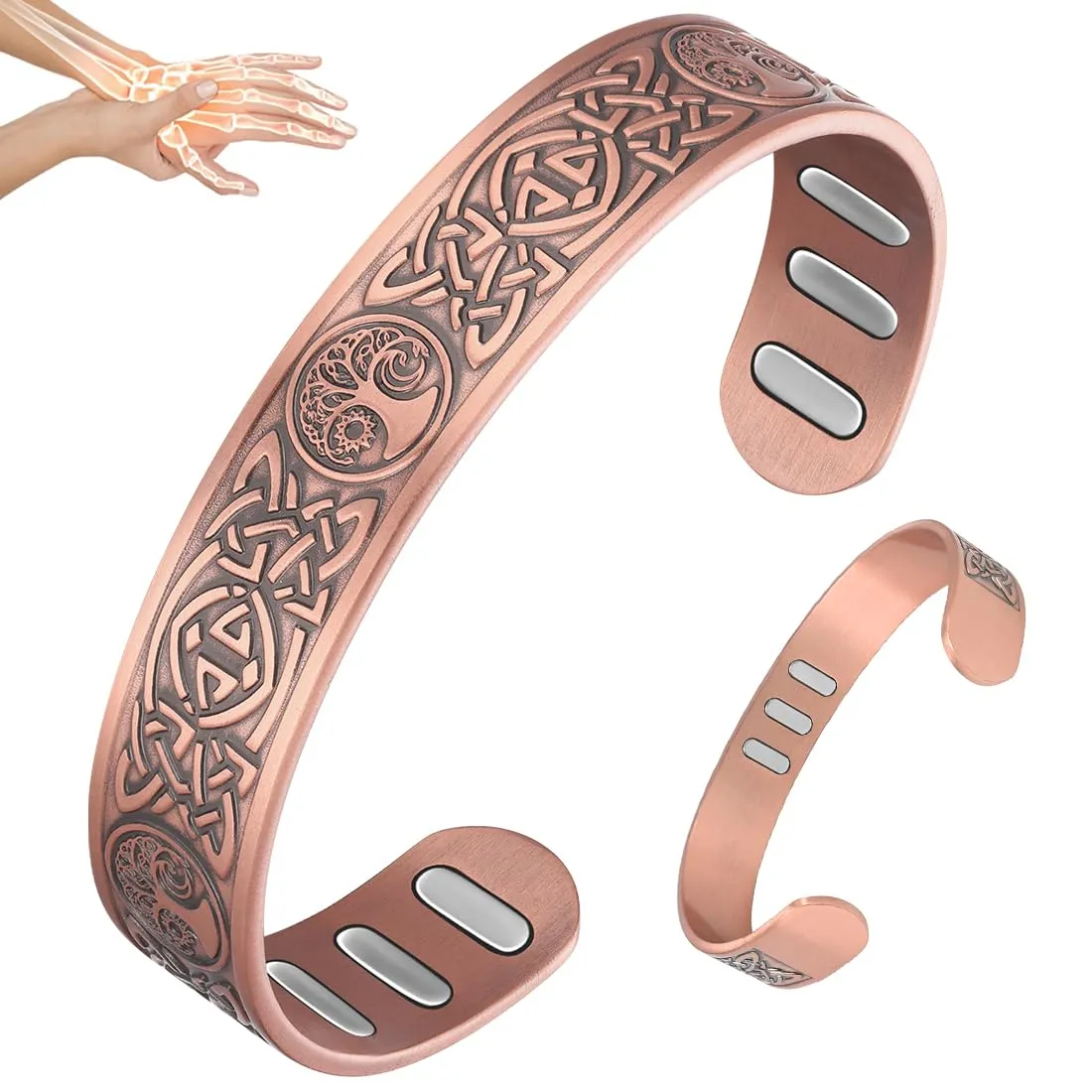 Vicmag Bracciale in rame con magneti da uomo, ultra rigido, magnetico, in rame, da uomo, 99,99% puro rame, misura regolabile, con confezione regalo
