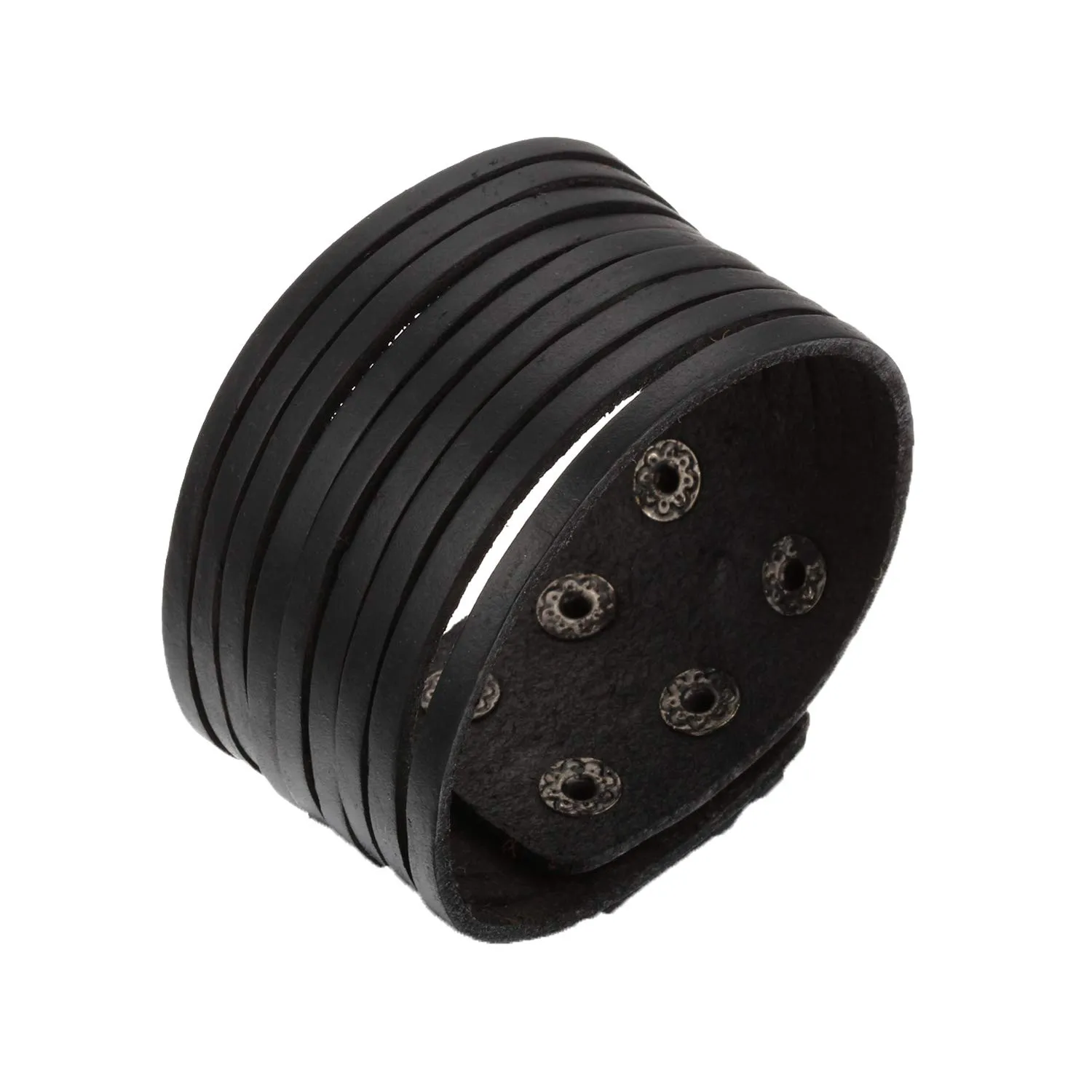 JewelryWe Bracciale da Uomo Donna Unisex Largo di Pelle PU Regolabile Colore Marrone Nero