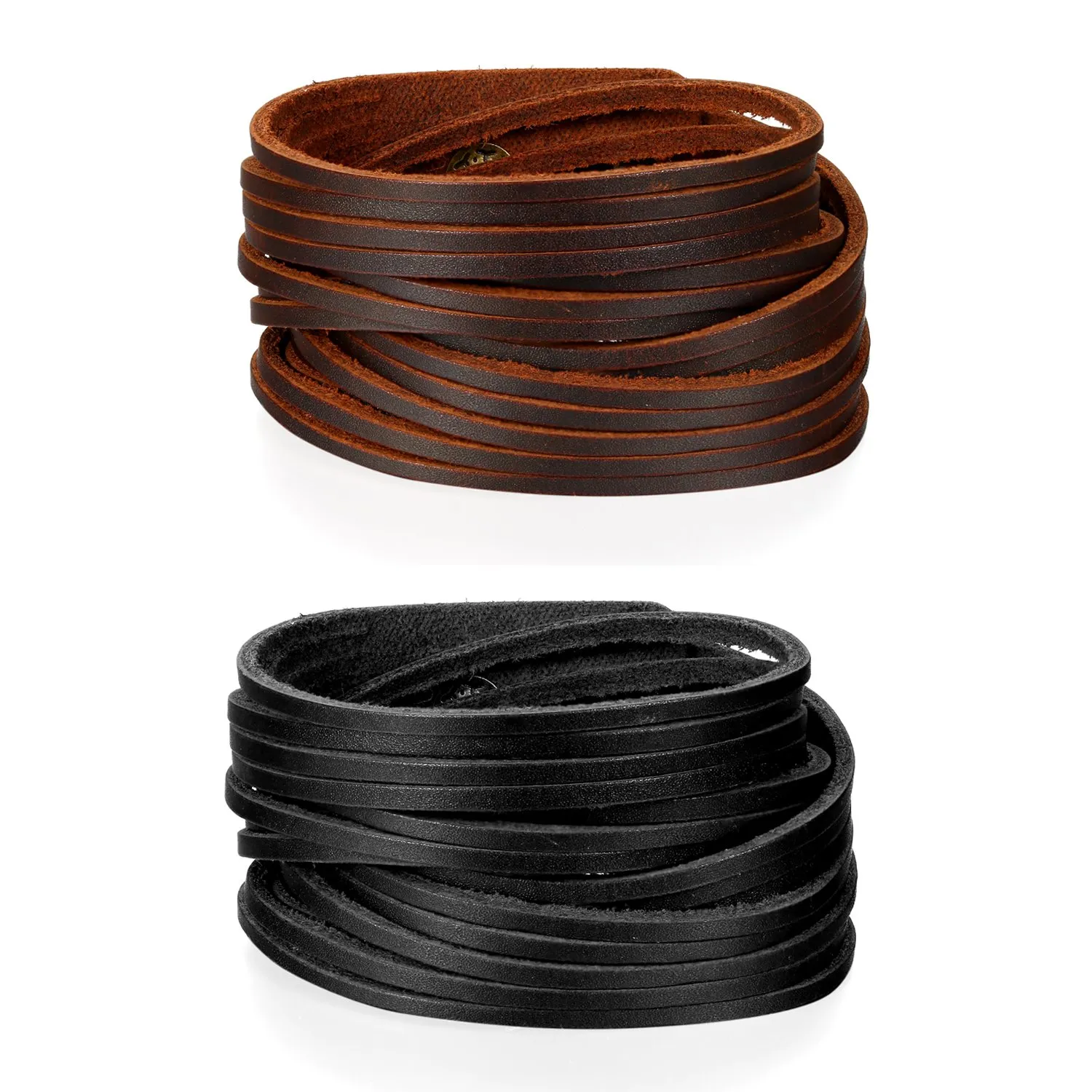 JewelryWe Bracciali da Uomo Punk Stile Hip-Hop Multifili in Pelle Colore Marrone Regolabile